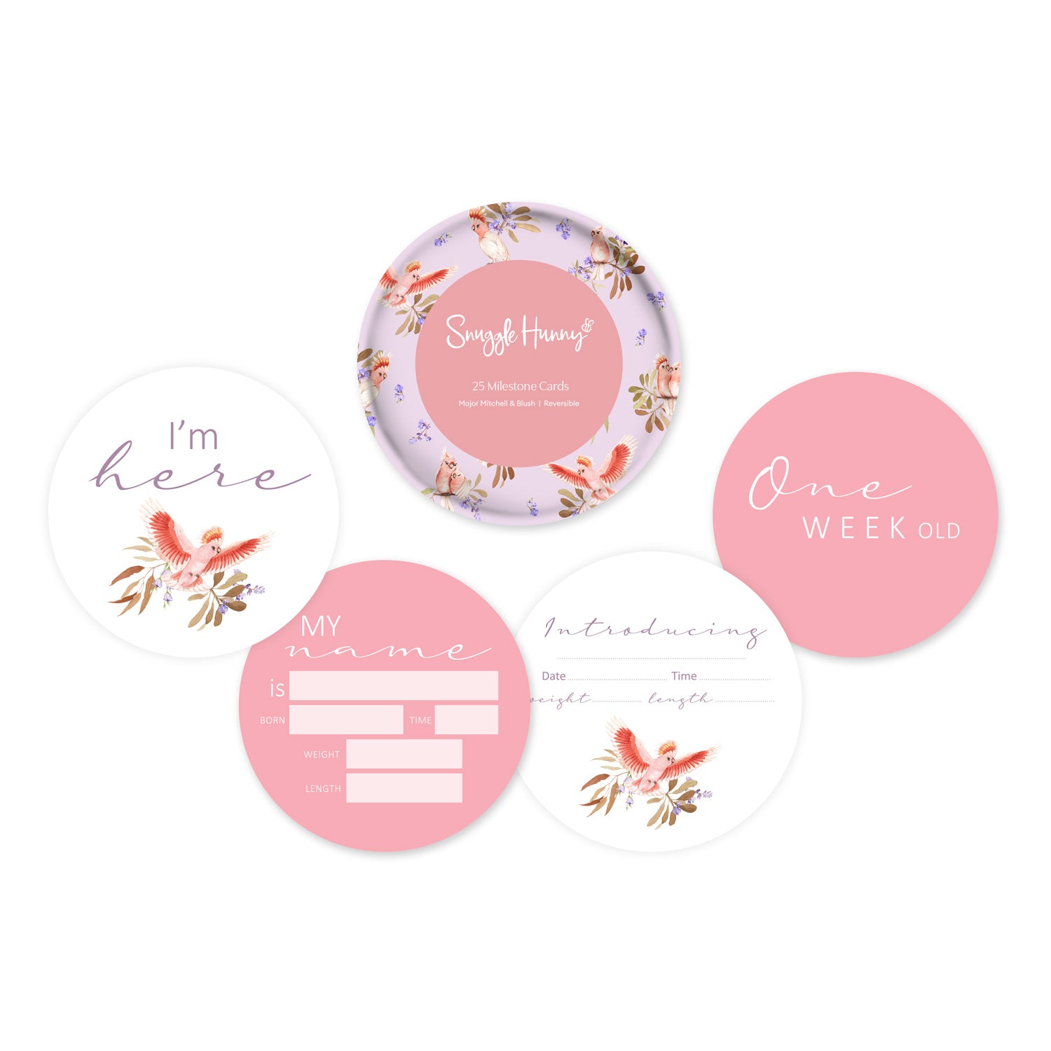 Snuggle Hunny Reversible Milestone Baby Cards - Major Mitchell & Blush | Perfect for Newborn Photo Shoots, Baby Showers & First Year Memories