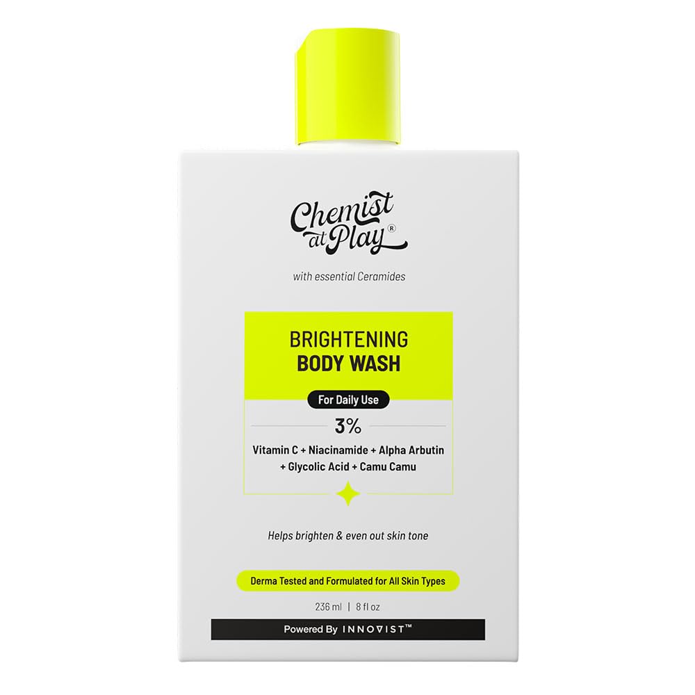 Brightening Body Wash with Vitamin C & Alpha Arbutin - Glowing Skin Bodywash for Women & Men - Reduces Dark Spots & Evens Skin Tone - 30X Vitamin C & Camu Camu Extract - 8oz/236ml - Perfect for Daily Shower & Post-Workout Skincare Routine