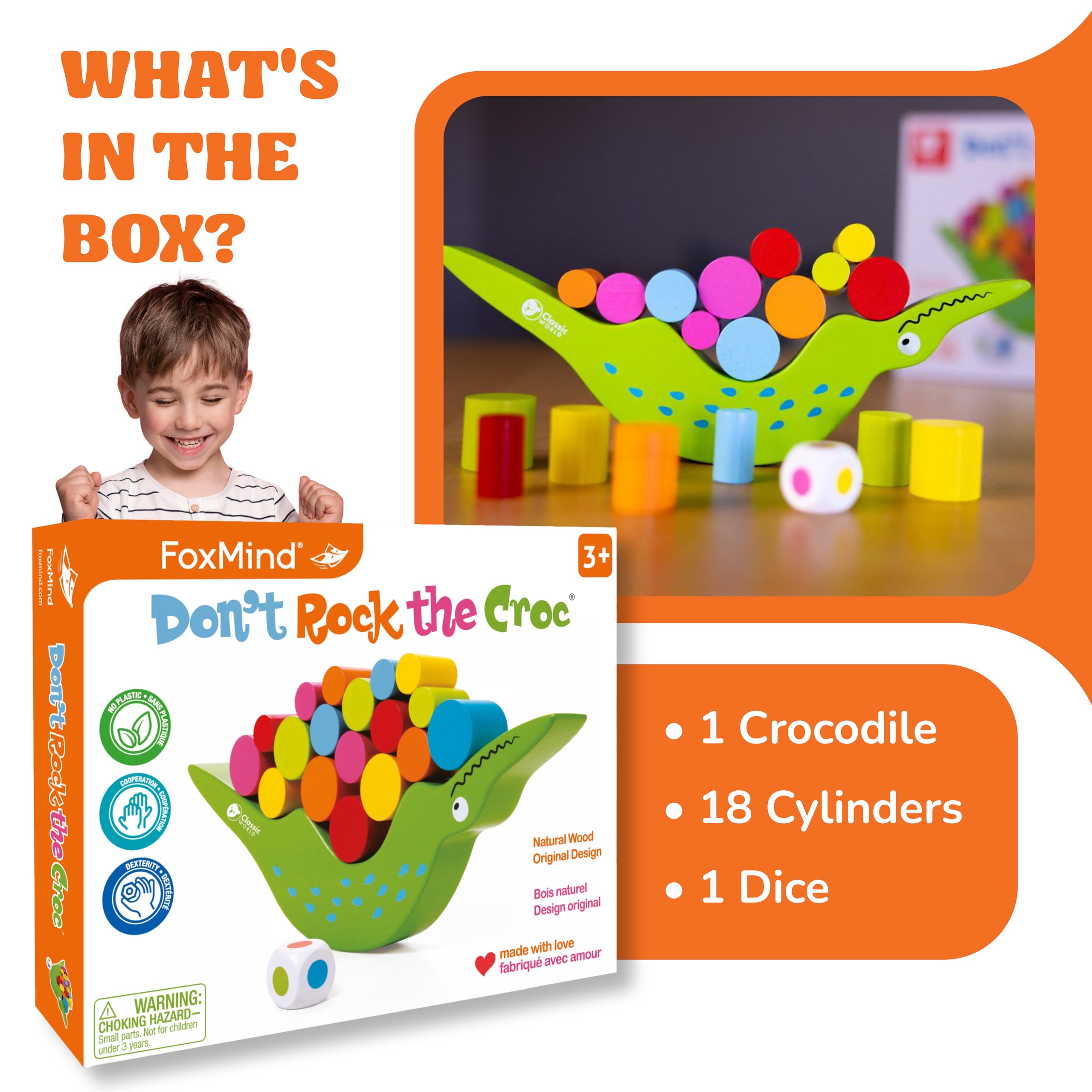 Foxmind Games Don't Rock The Croc - Fun Toddler Board Game for Boys & Girls Ages 3-5 | Exciting Multiplayer Kids Game for Family Game Night | Perfect Birthday Gift & Preschool Learning Activity