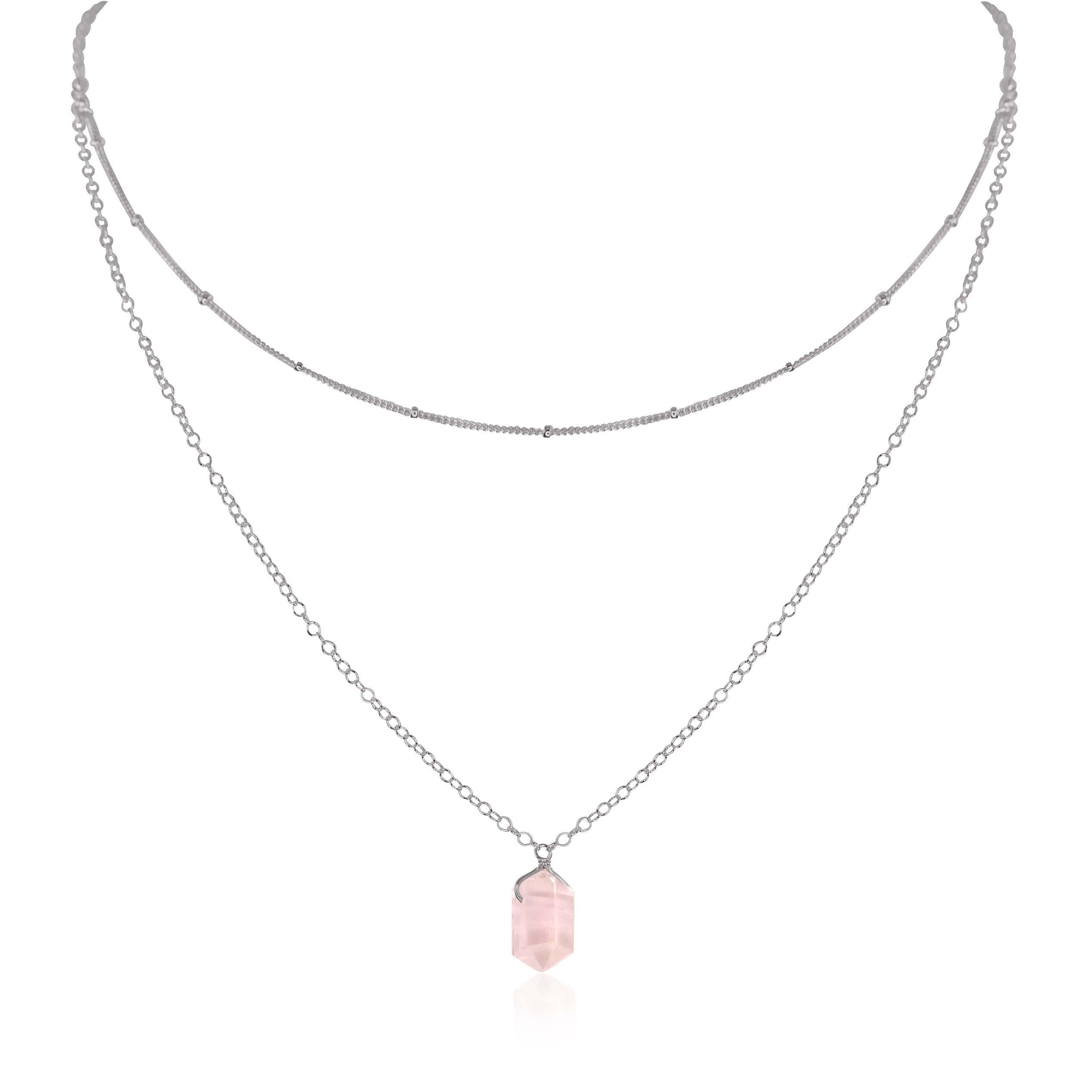 Rose Quartz Double Terminated Crystal Choker Necklace - Healing Stone Layered Chain Jewelry for Women, Gift for Her, Spiritual Energy & Chakra Balancing | Perfect for Meditation, Yoga & Boho Fashion