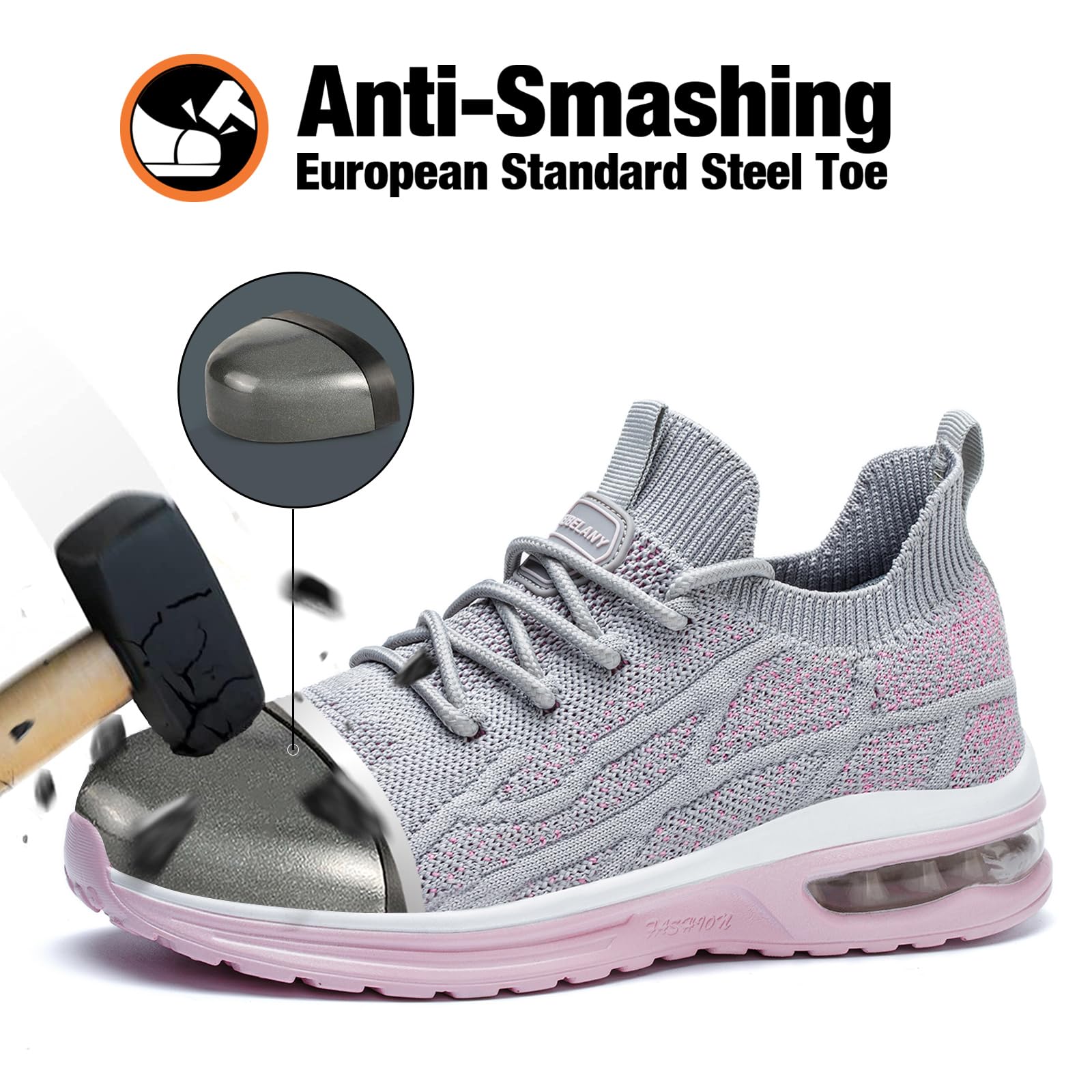 Women's Steel Toe Work Shoes - Breathable Safety Sneakers with Composite Toe | Lightweight Comfortable Tennis Shoes for Construction, Warehouse & Outdoor Work | Durable Indestructible Work Footwear