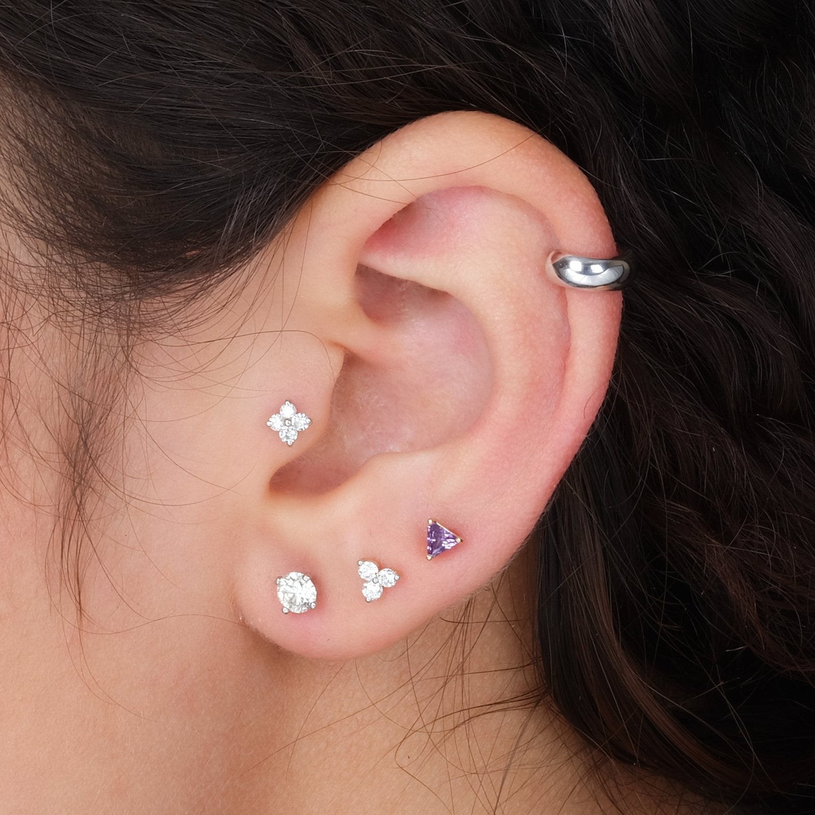 14k Rose Gold Diamond Trinity Cluster Flat Back Stud Earrings for Women - Perfect for Weddings, Parties & Everyday Elegance