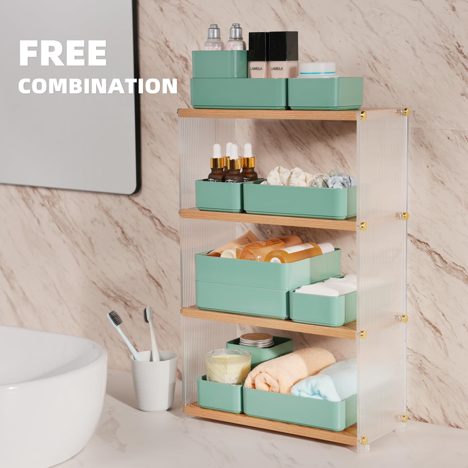 11-Piece Stackable Drawer Organizer Set - Multi-Size Desk & Vanity Storage Bins for Makeup, Stationery, Utensils - Perfect for Bathroom, Dresser, Office & Kitchen Organization
