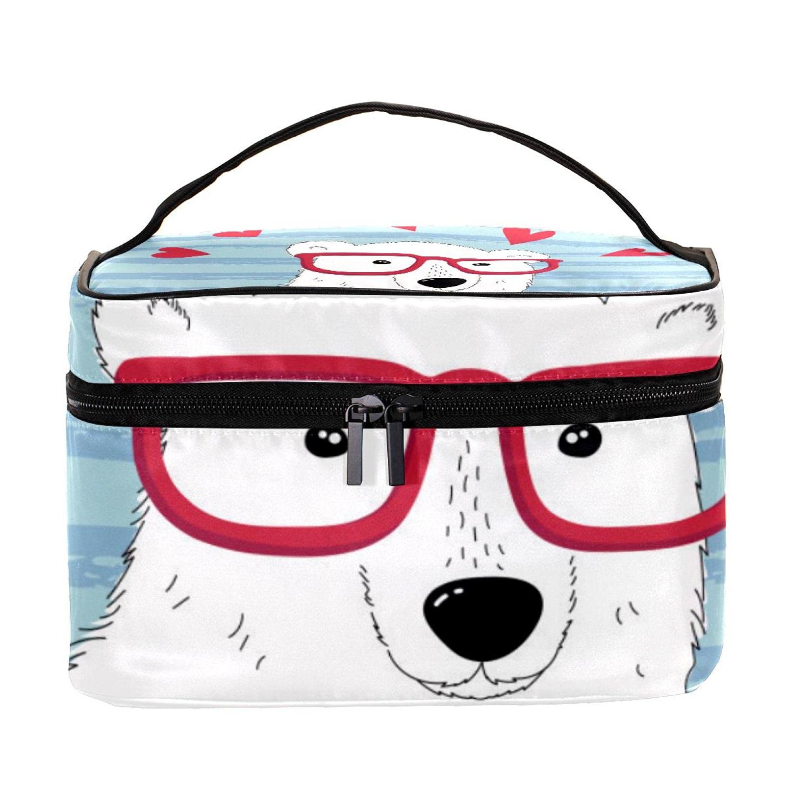 Stylish Polar Bear with Glasses Travel Makeup Bag - Large Cosmetic Organizer with Zipper for Women & Girls | Perfect for Travel, Gym & Daily Essentials Storage