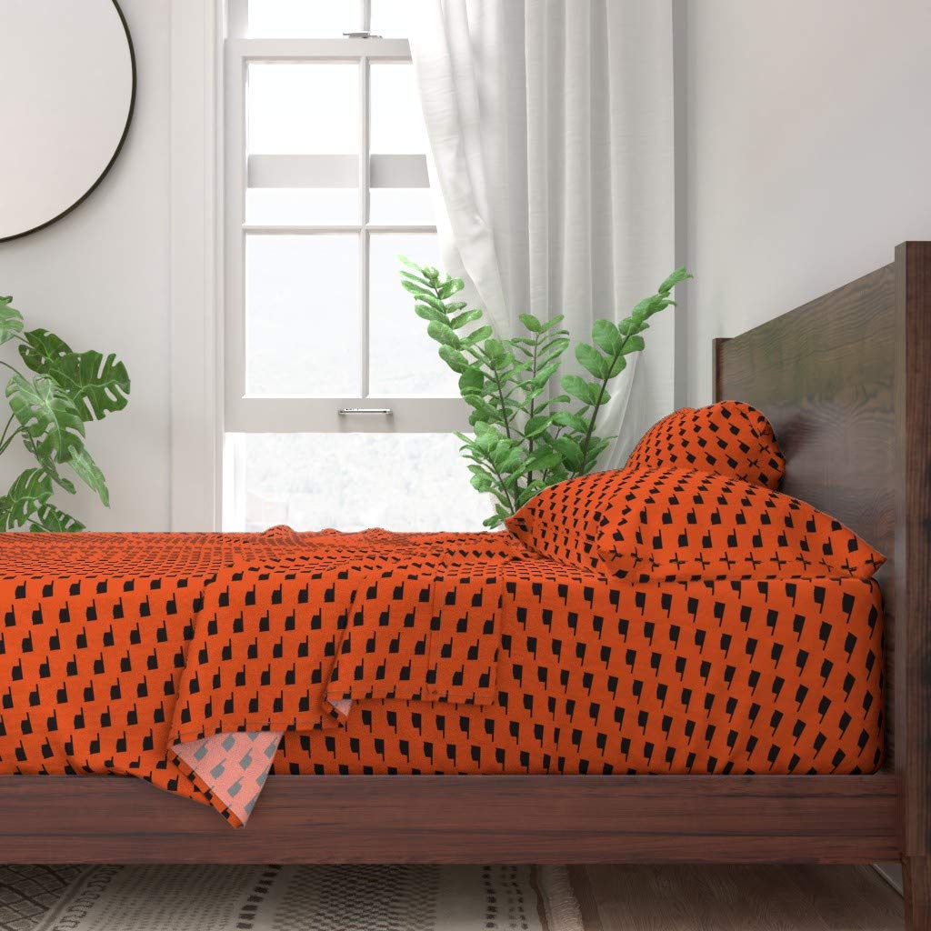 State Orange United States Print 100% Cotton Queen 4-Piece Sheet Set | Custom Bedding by Spoonflower | Perfect for Patriotic Home Decor & Guest Room Styling