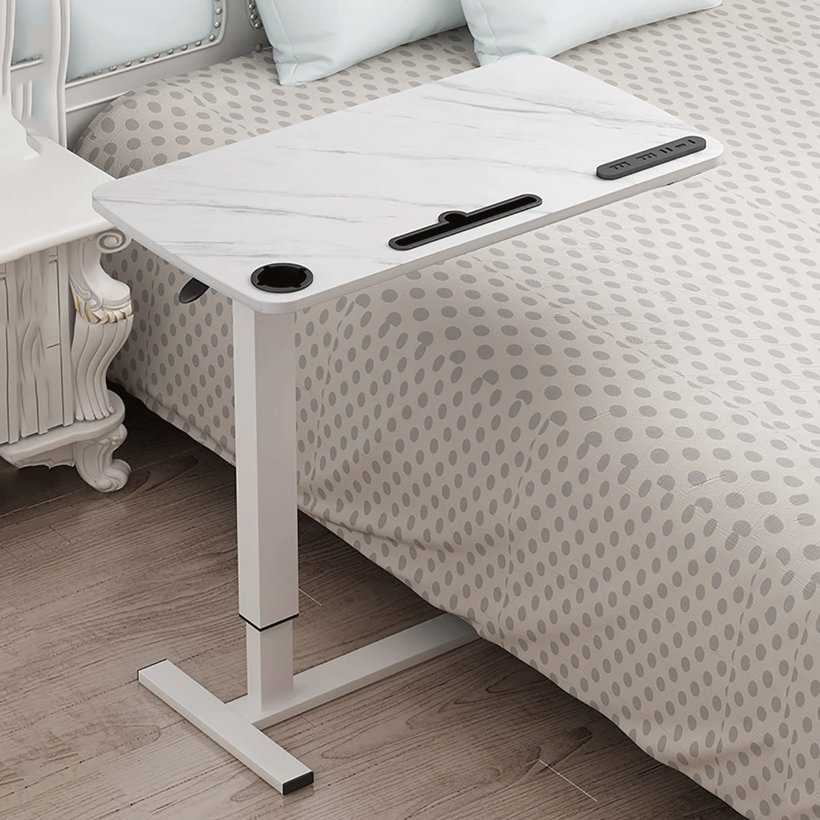 KINSAN Adjustable Over Bed Table with Wheels - Mobile Medical Bedside Table, Height Adjustable Laptop Desk for Home Office, Hospital & Nursing Care - Perfect for Eating, Working, Reading in Bed (Color: A)
