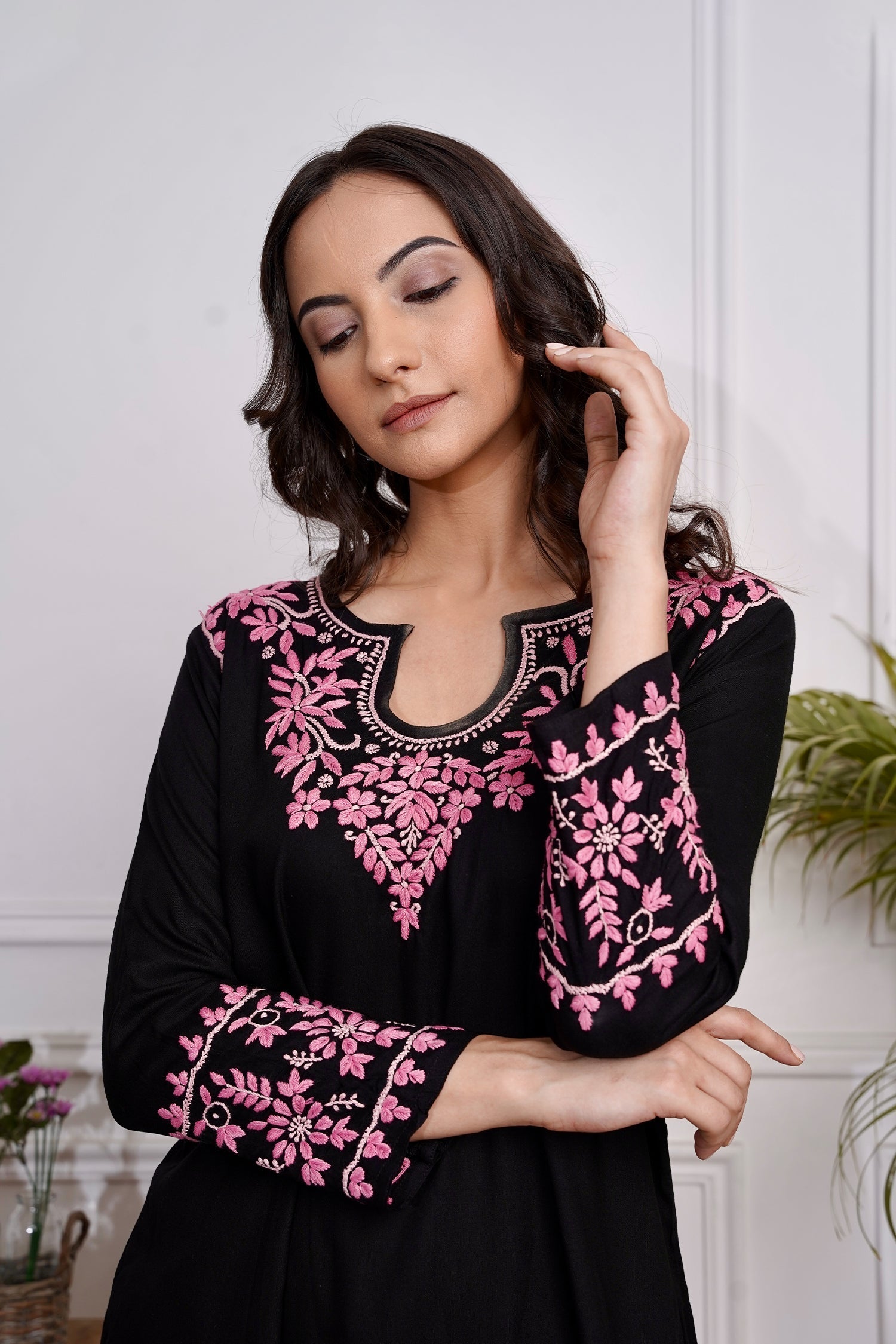 Elegant Saba Chikankari Kurta Set - Rayon Cotton Blend Black Ethnic Outfit for Women | Perfect for Festivals, Weddings & Casual Wear