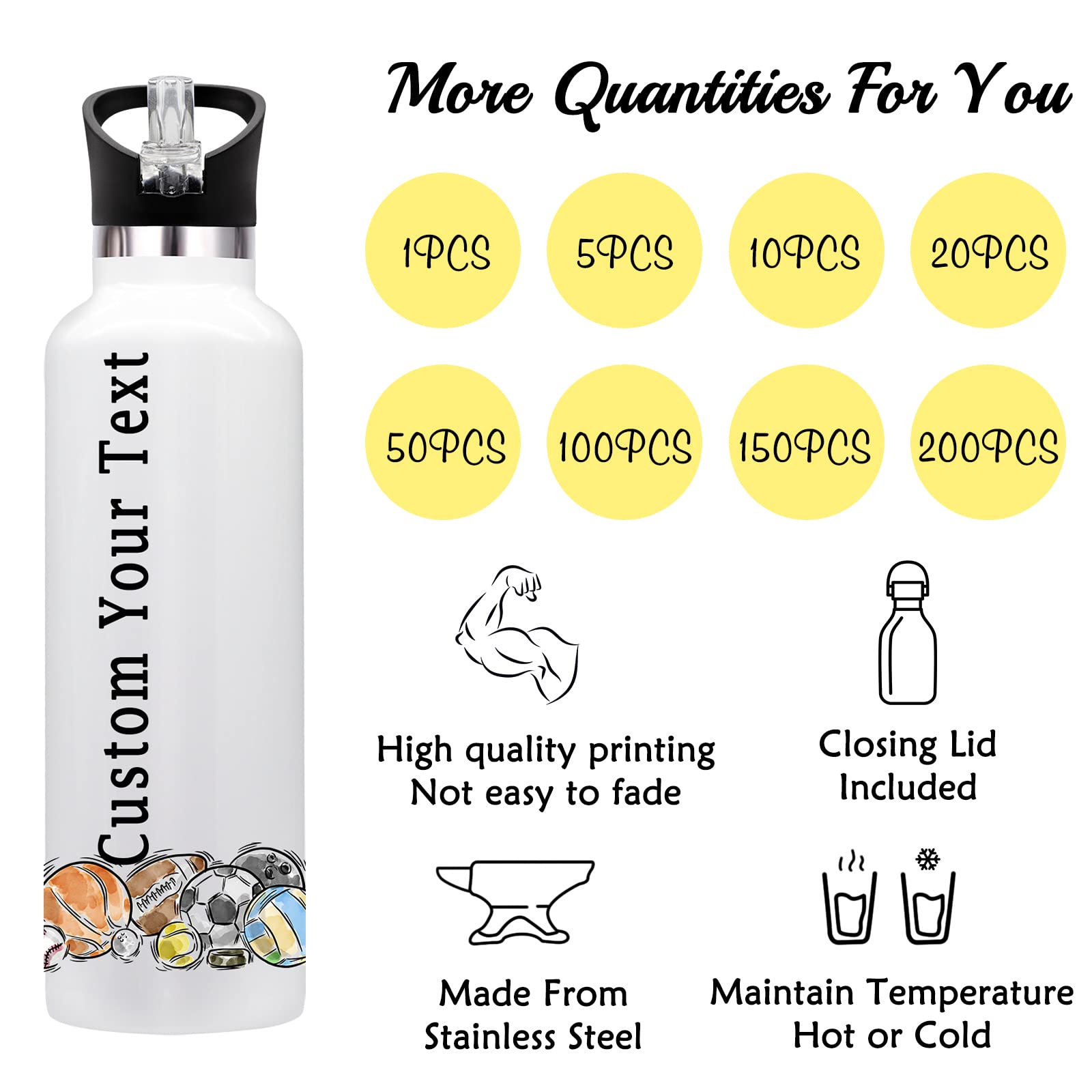 Custom Insulated Stainless Steel Water Bottle with Straw - Personalized Name Text for Women & Men (12oz/26oz) - Perfect for Gym, Hiking, Office & Outdoor Activities