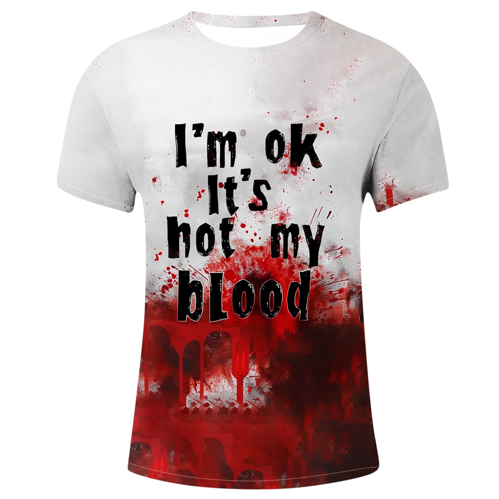 Halloween Graphic T-Shirt for Men - Funny 'I'm OK It's Not My Blood' Short Sleeve Novelty Tee | Perfect for Costume Parties, Horror Events & Casual Wear