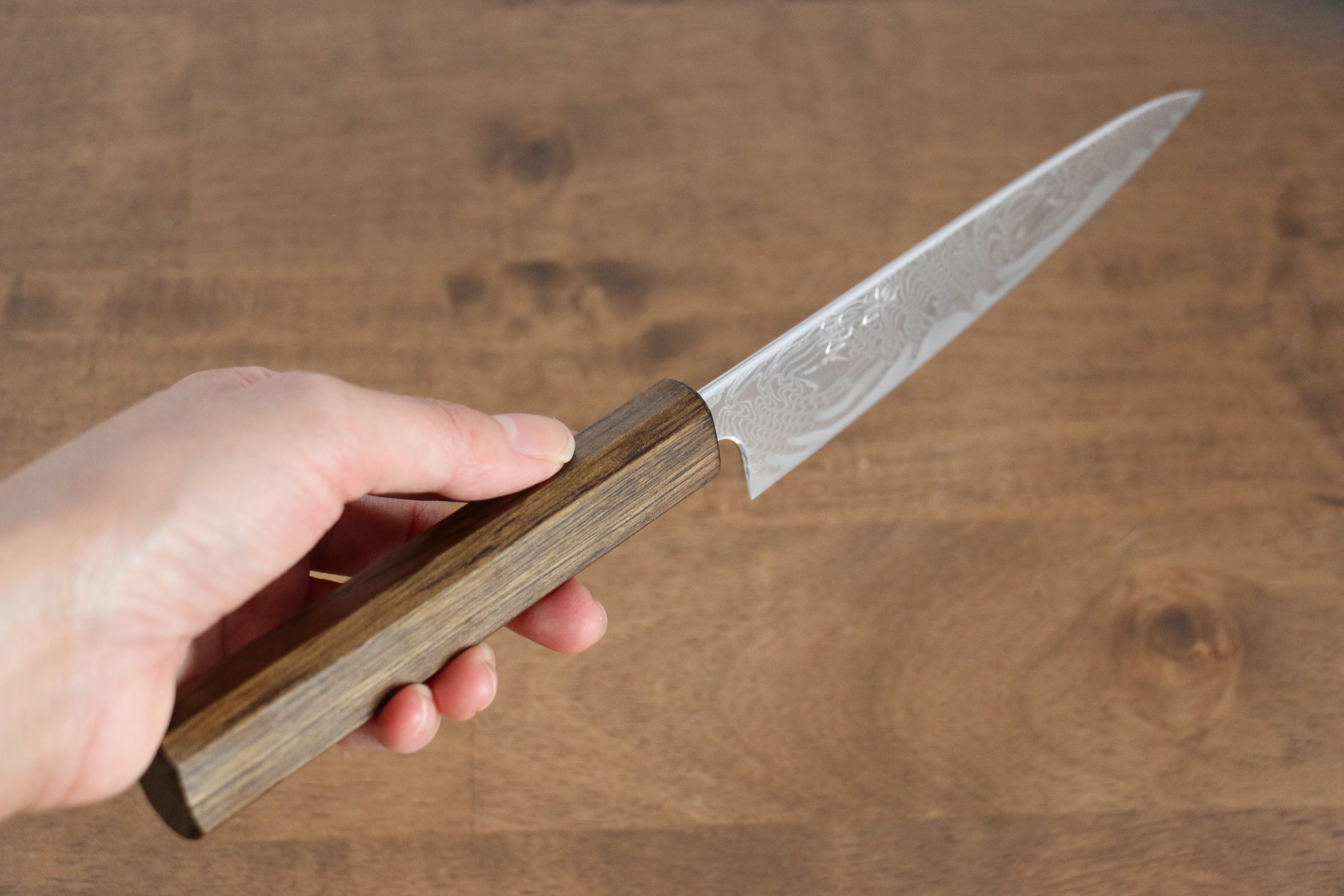 Premium Seisuke Nami AUS10 Damascus Steel Petty Knife 135mm - Mirrored Finish with Oak Handle - Perfect for Slicing, Peeling & Precision Kitchen Tasks