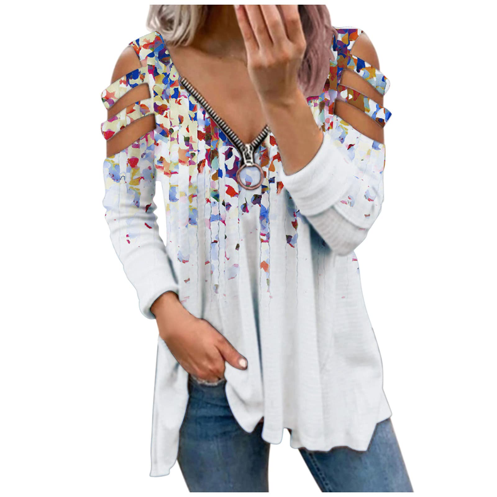 Plus Size Women's Christmas Tree Graphic Long Sleeve Tunic Top - Flowy Holiday Shirt to Wear with Leggings - Cute White Blouse for Casual Outfits & Christmas Parties