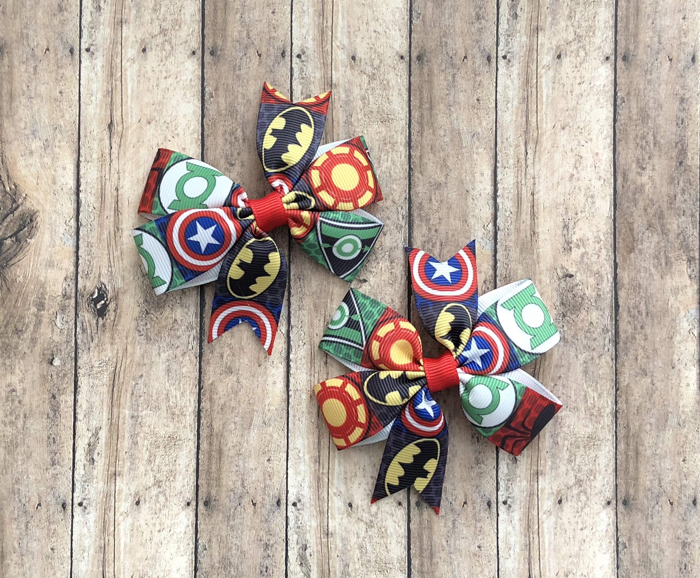 Super Hero Hair Bow Set - 2 Pack Birthday & Cosplay Accessories for Kids - Perfect for Halloween, Dress Up & Super Hero Themed Parties