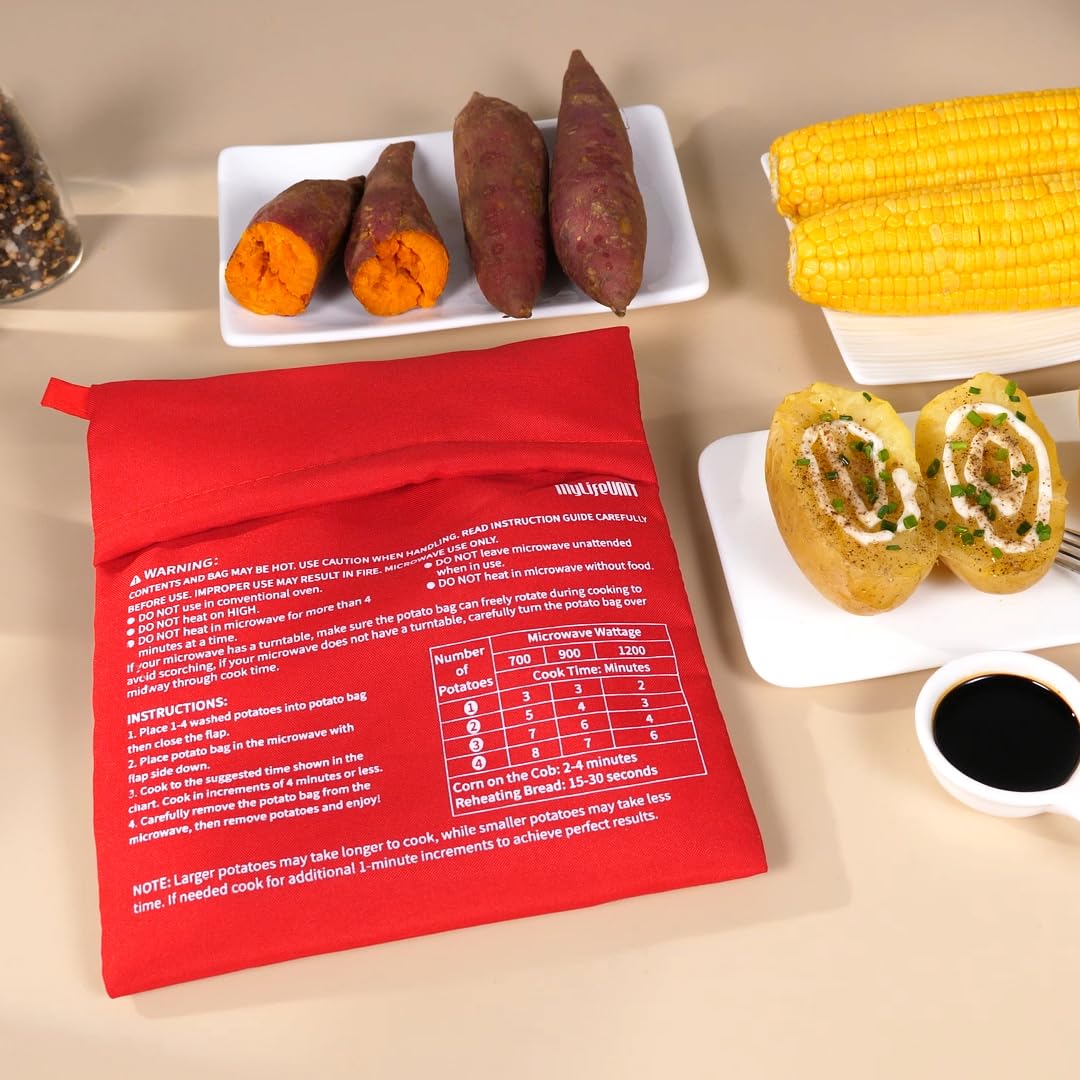 MyLifeUNIT Microwave Potato Bag for Baking - Reusable & Heat-Resistant Potato Cooking Pouch (Red) - Perfect for Quick Baked Potatoes, Sweet Potatoes & Veggies in Microwave