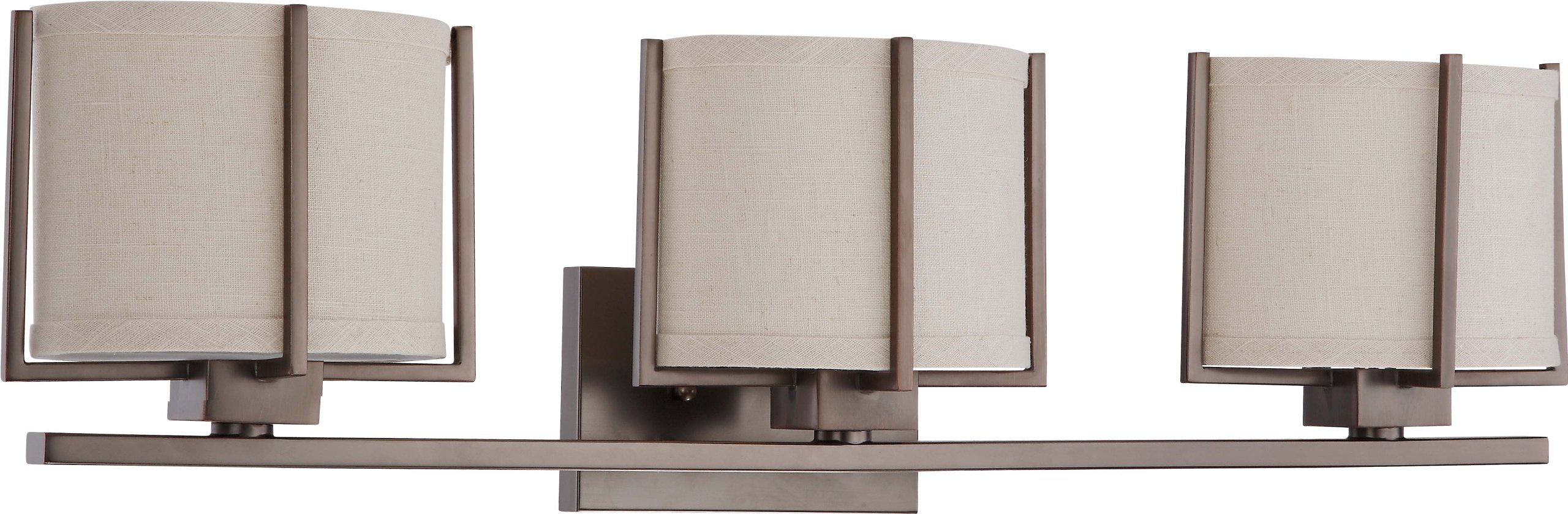 Nuvo Lighting 60/4453 Three Light Portia Vanity with Khaki Fabric Shade - CUL Damp Location Certified, Hazel Bronze Finish | Perfect for Bathroom, Powder Room & Dressing Area Makeup Lighting