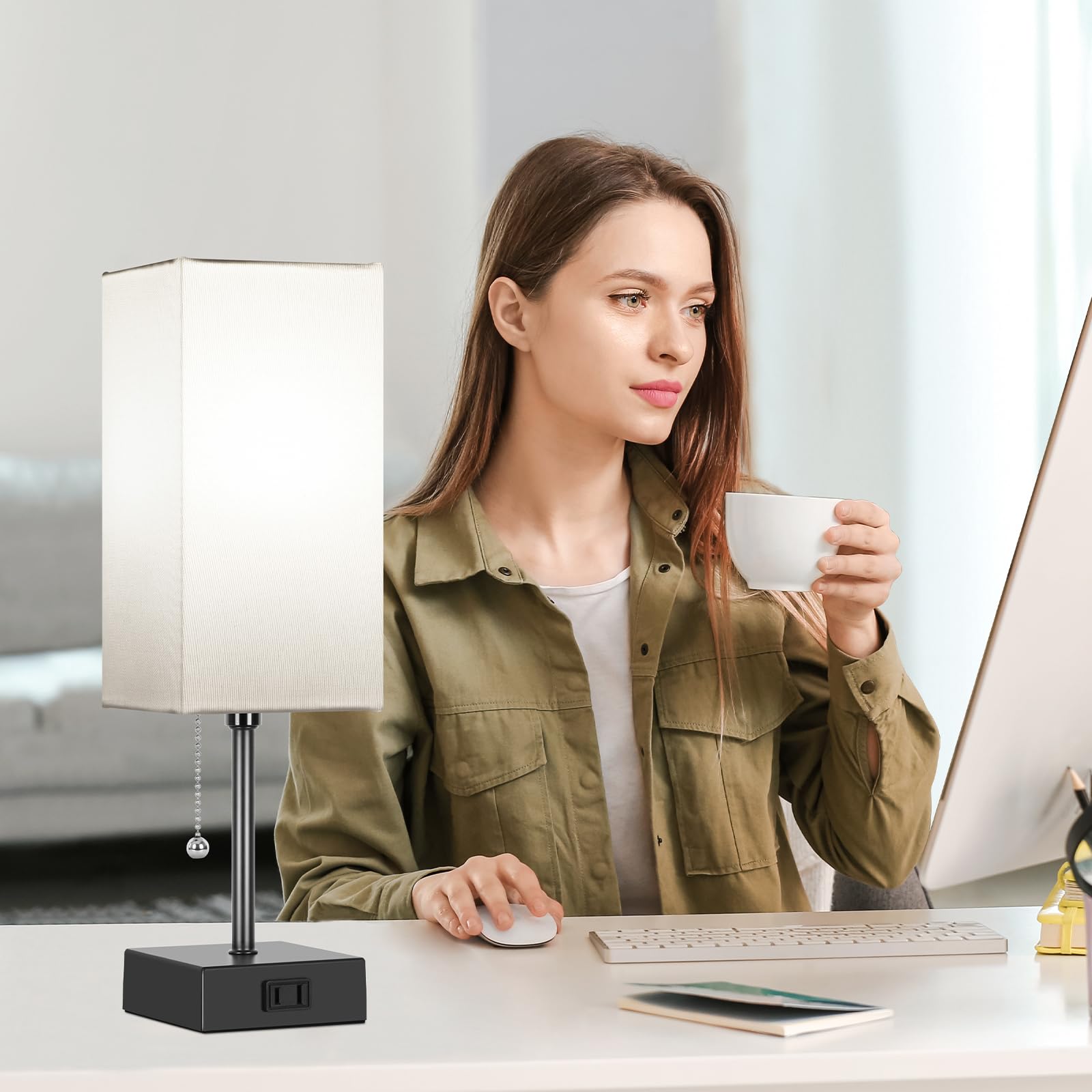 Dott Arts Modern Table Lamp Set of 2 with AC Outlets - Adjustable 2700K-5000K Night Light, Minimalist Bedside Lamps for Bedroom, Living Room, Office & Kids Room (Includes LED Bulbs) - Perfect for Reading, Working & Creating Cozy Atmosphere