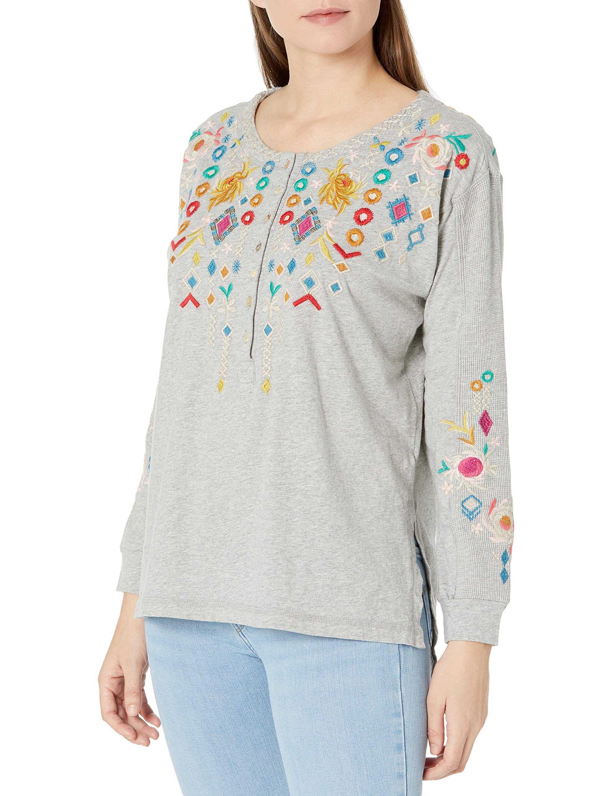 JWLA By Johnny Was Women's Long Sleeve Blouse - Boho Floral Print Tunic Top for Casual Wear & Office Outfits