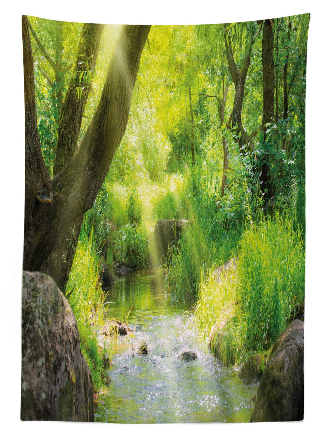 Ambesonne Waterproof Outdoor Tablecloth - Tropical Forest Jungle Landscape Design, Washable Picnic Table Cover 58x104 Inches, Brown & Lime Green - Perfect for Camping, BBQs, Garden Parties and Patio Dining