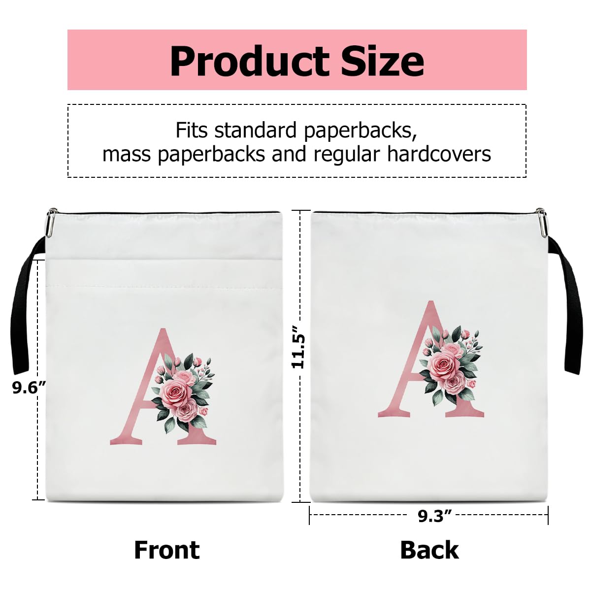 Personalized Monogram Book Sleeve with Zipper - Floral Print Book Protector Cover Pouch Case for Women, Teachers & Book Lovers (zm01) - Perfect Gift for Librarians, Bookworms & Reading Enthusiasts | Great for Travel, Work & Daily Reading Protection