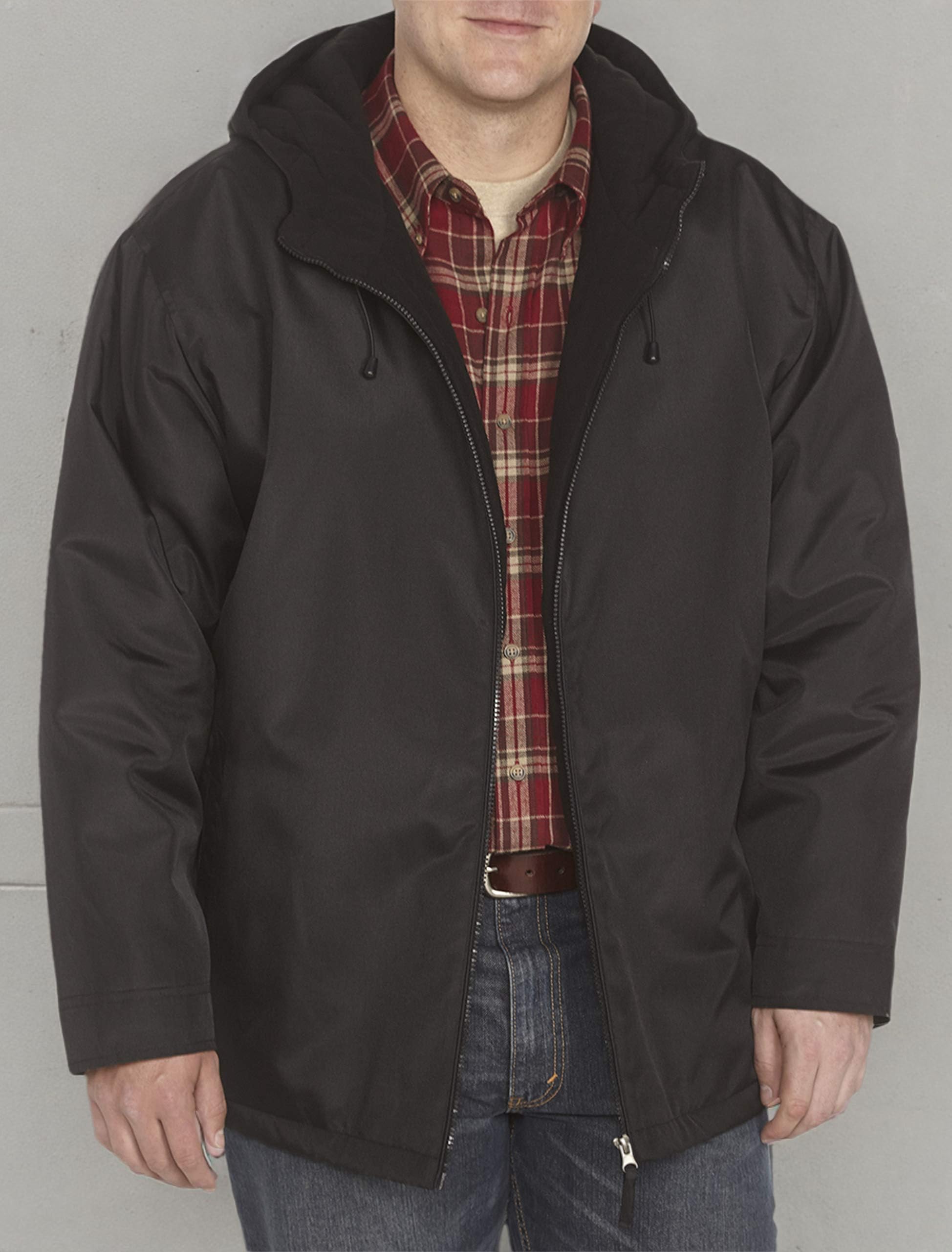 DXL Men's Big & Tall Quilt-Lined Hooded Jacket - Warm Winter Coat for Plus Size Men, Water-Resistant Outdoor Jacket with Pockets (Black) | Ideal for Cold Weather, Hunting, Camping & Everyday Wear