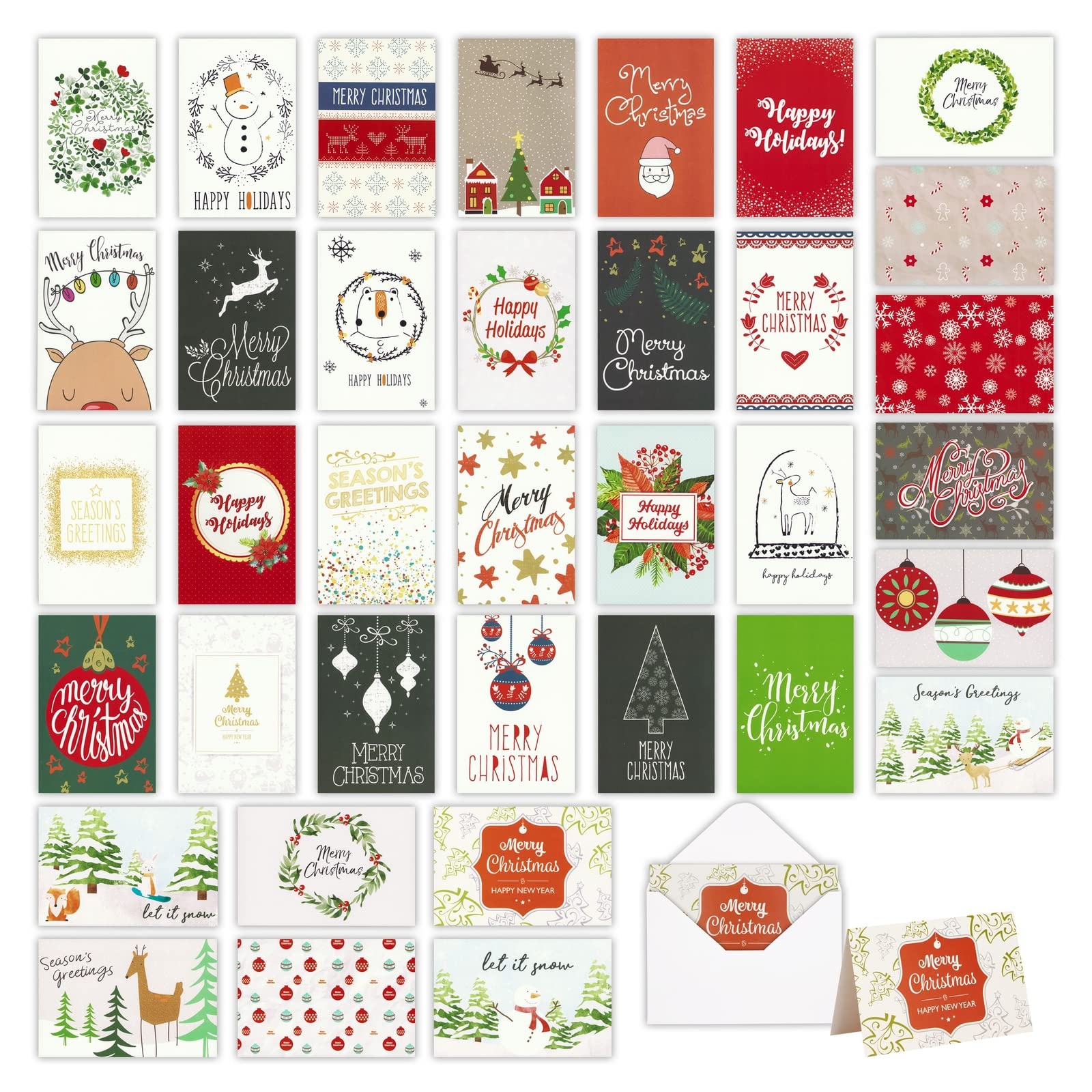 36 Pack Assorted Christmas Cards with Envelopes - 4x6 Holiday Greeting Cards Bulk Set (36 Cute Designs) for Xmas, Winter Celebrations & Festive Seasons - Perfect for Family, Friends, Office Parties & Holiday Mailings