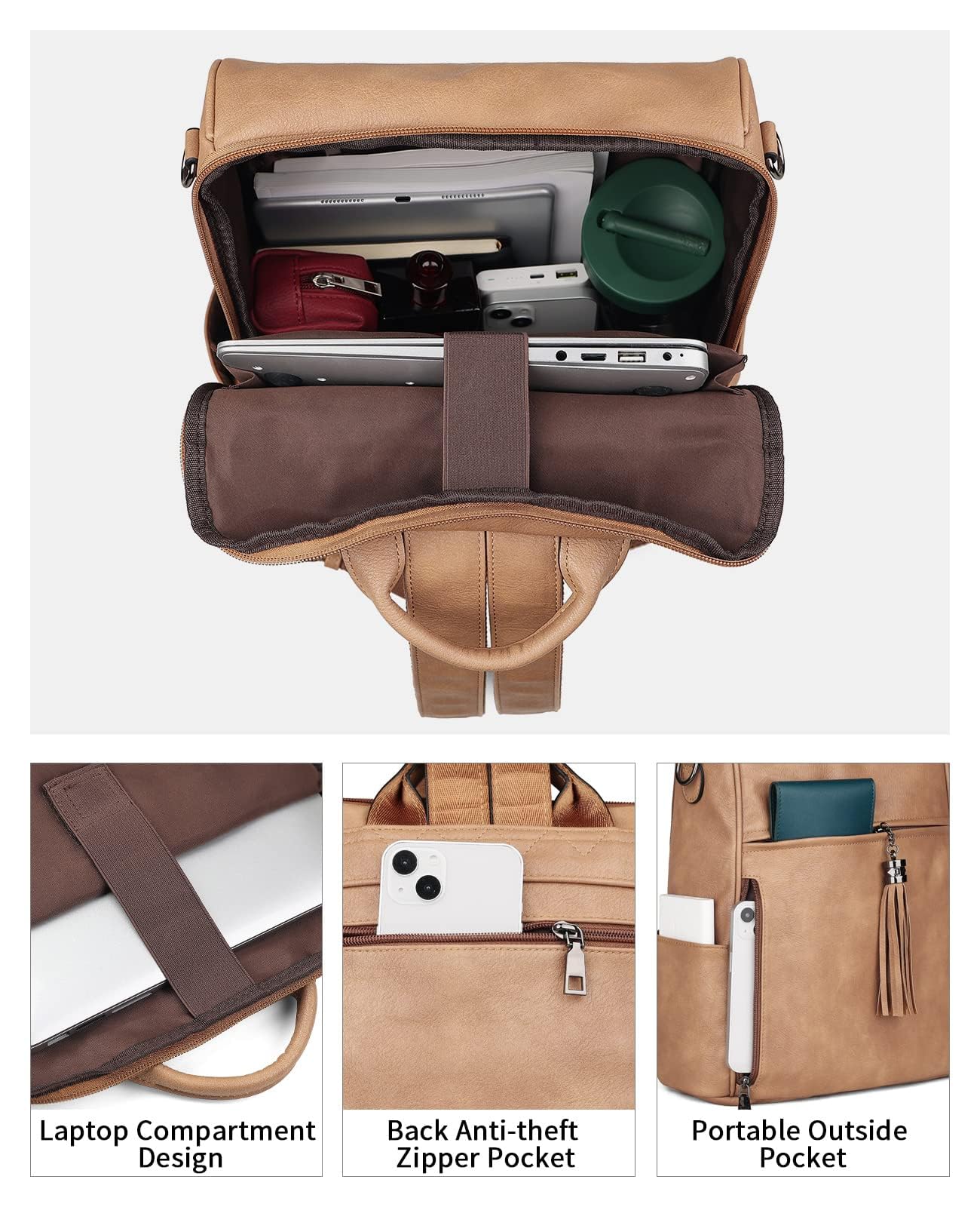FADEON Women's Leather Laptop Backpack 15.6