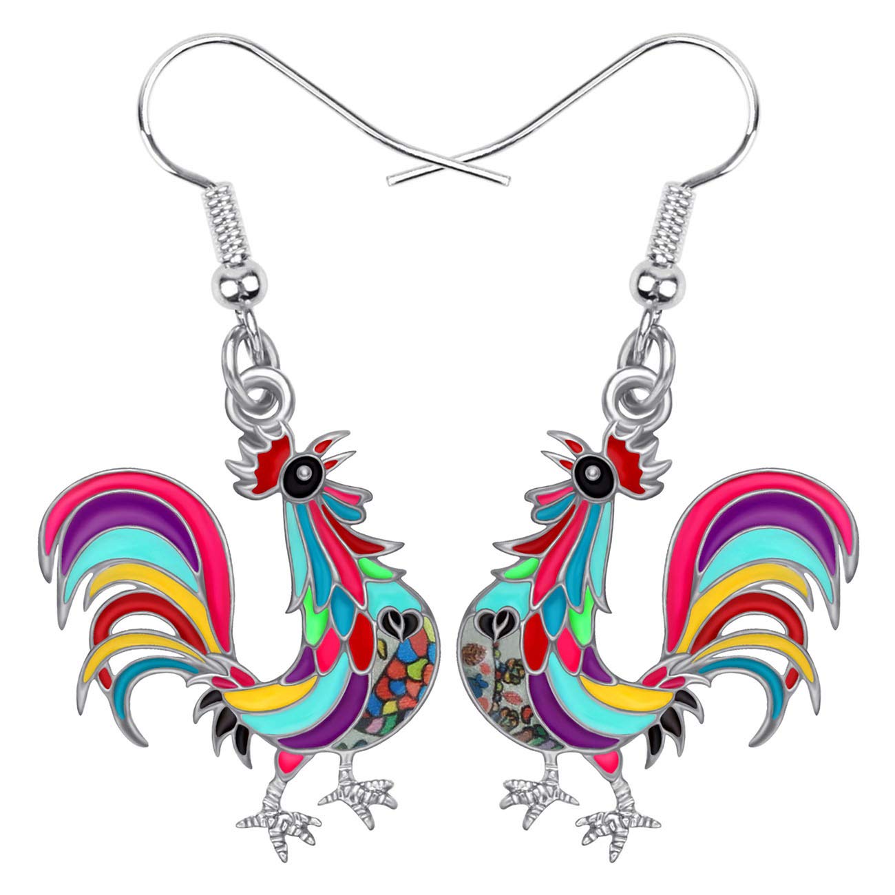 WEVENI Enamel Alloy Chicken Rooster Dangle Drop Earrings - Farm Animal Jewelry for Women - Perfect Gift for Country Lovers, Farmhouse Style Accessories for Everyday Wear or Special Occasions