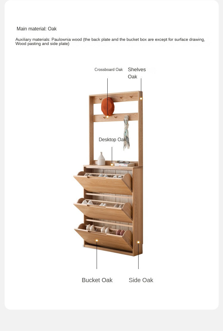 Solid Wood Shoe Cabinet - Thin Oak & Poplar Entryway Storage Organizer for Home, Porch, and Doorway | Perfect for Small Spaces & Clutter-Free Entry