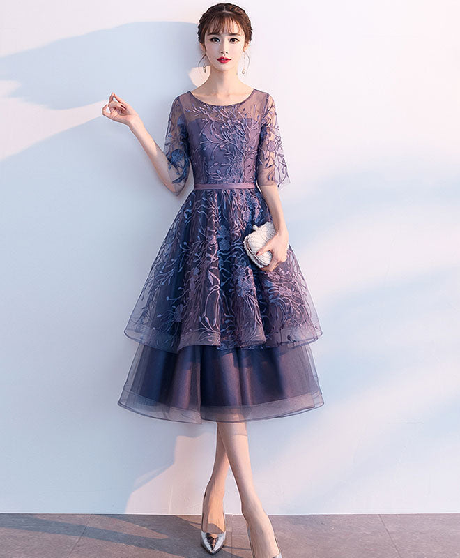 Elegant Purple Tulle Lace Short Prom Dress with Scoop Neck - Homecoming Party, Sweet 16, Quinceañera, Formal Dance, Evening Gala & Special Occasions