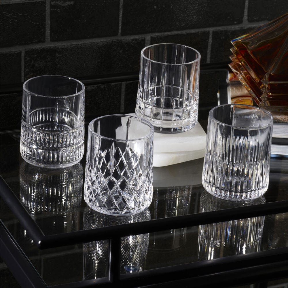 Premium Carrick Set of 4 Double Old Fashioned Whiskey Glasses - Heavy Base Crystal Clear Drinking Glasses for Bourbon, Scotch, Cocktails - Perfect for Home Bar, Gifts & Entertaining
