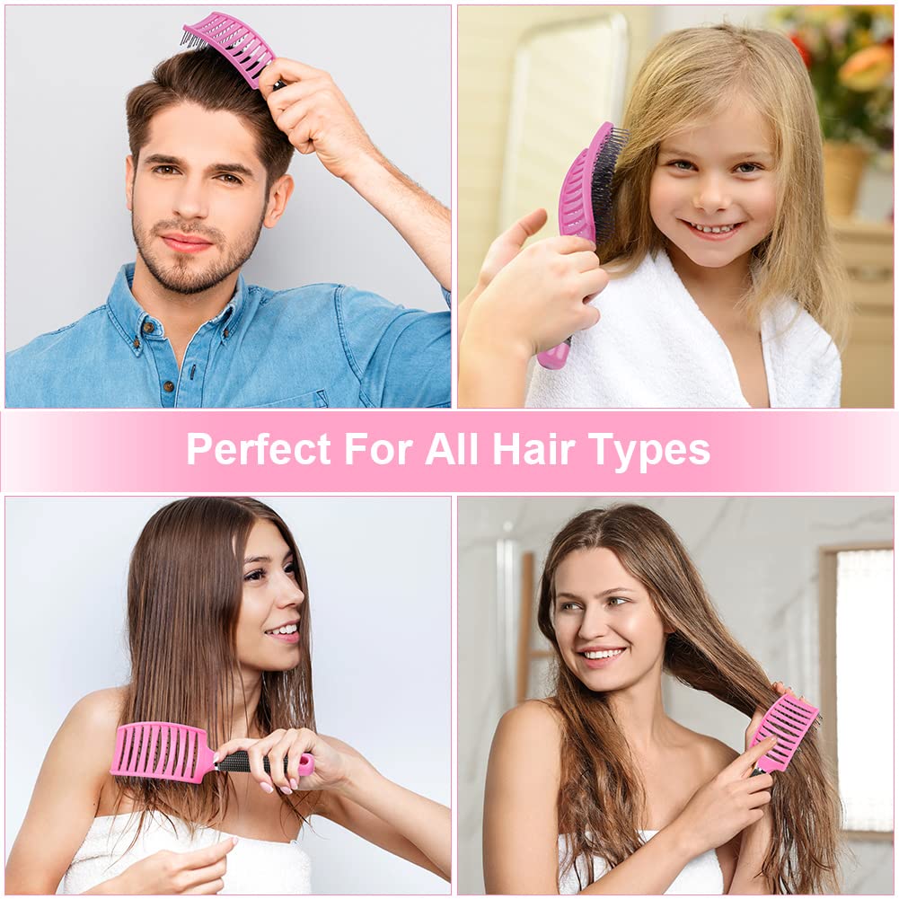 AOOWU Detangling Hair Brush for Long Thick Curly Hair - Soft Massage Paddle Hairbrush for Men & Women - Reduces Hair Breakage & Damage - Perfect for Daily Styling, Salon Use & Travel (Pink)