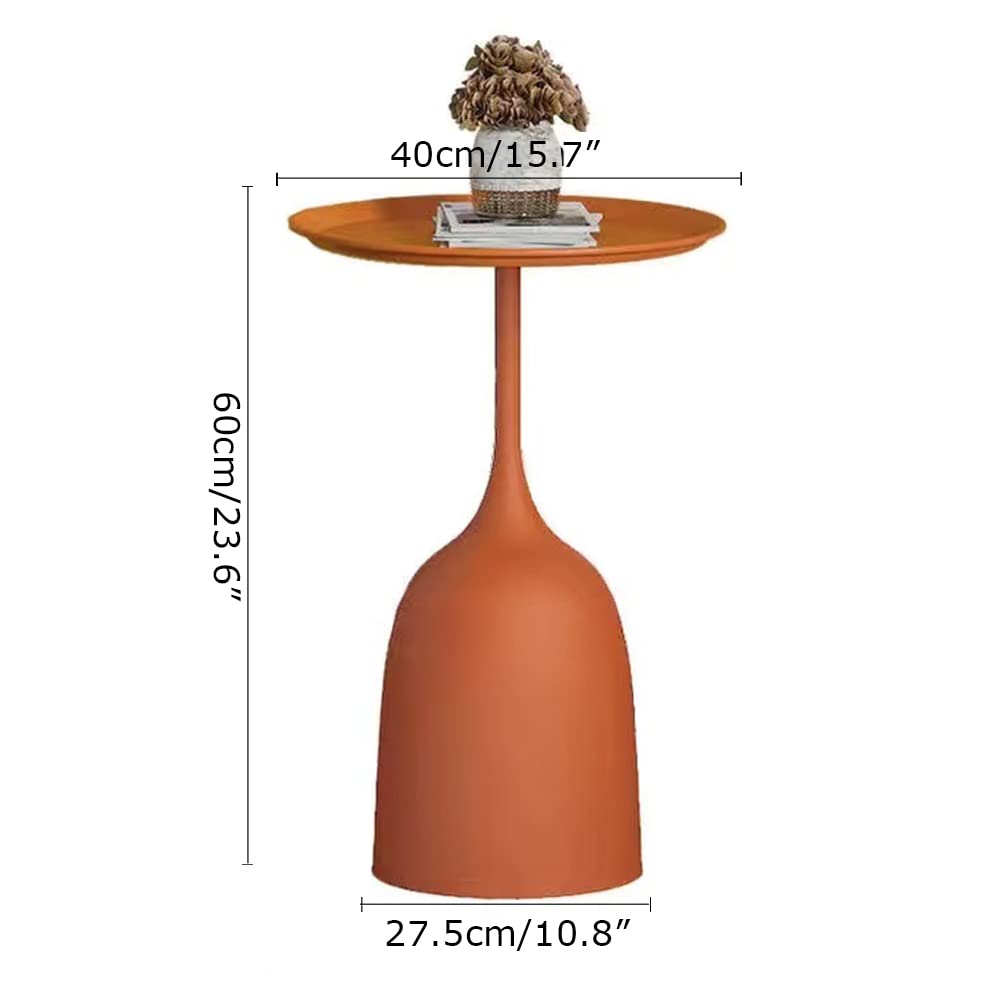 Round Metal End Table with Removable Tray - Waterproof Small Coffee Table & Sofa Side Table for Living Room, Bedroom, Balcony, Patio & Office - Orange - Perfect for Coffee, Books & Decor