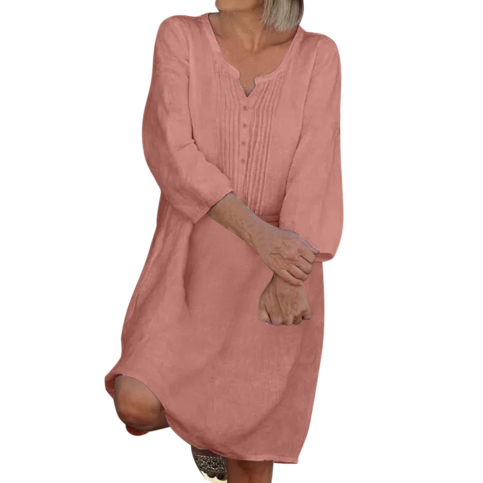 Women's Casual Midi Dress with V-Neck, Button Front & Built-in Shorts - Perfect for Summer Outings, Beach Trips & Everyday Wear