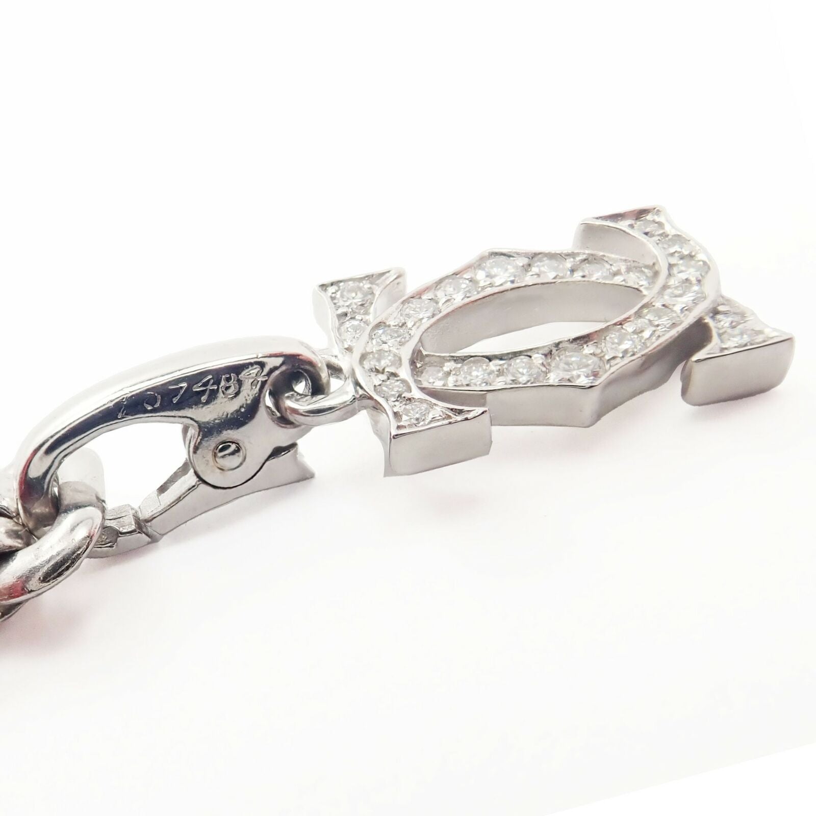 Authentic Cartier 18k White Gold 3 Charm Bracelet with Diamond Cross Double C's - Luxury Jewelry Gift for Women, Anniversary & Special Occasions