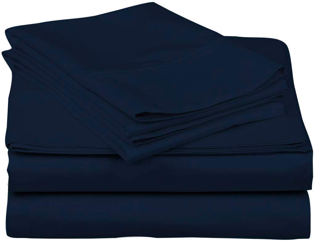 800 Thread Count 4-Piece Queen Size Bed Sheet Set - 100% Egyptian Cotton, Navy Blue, Deep Pocket Fits Mattress Up to 24