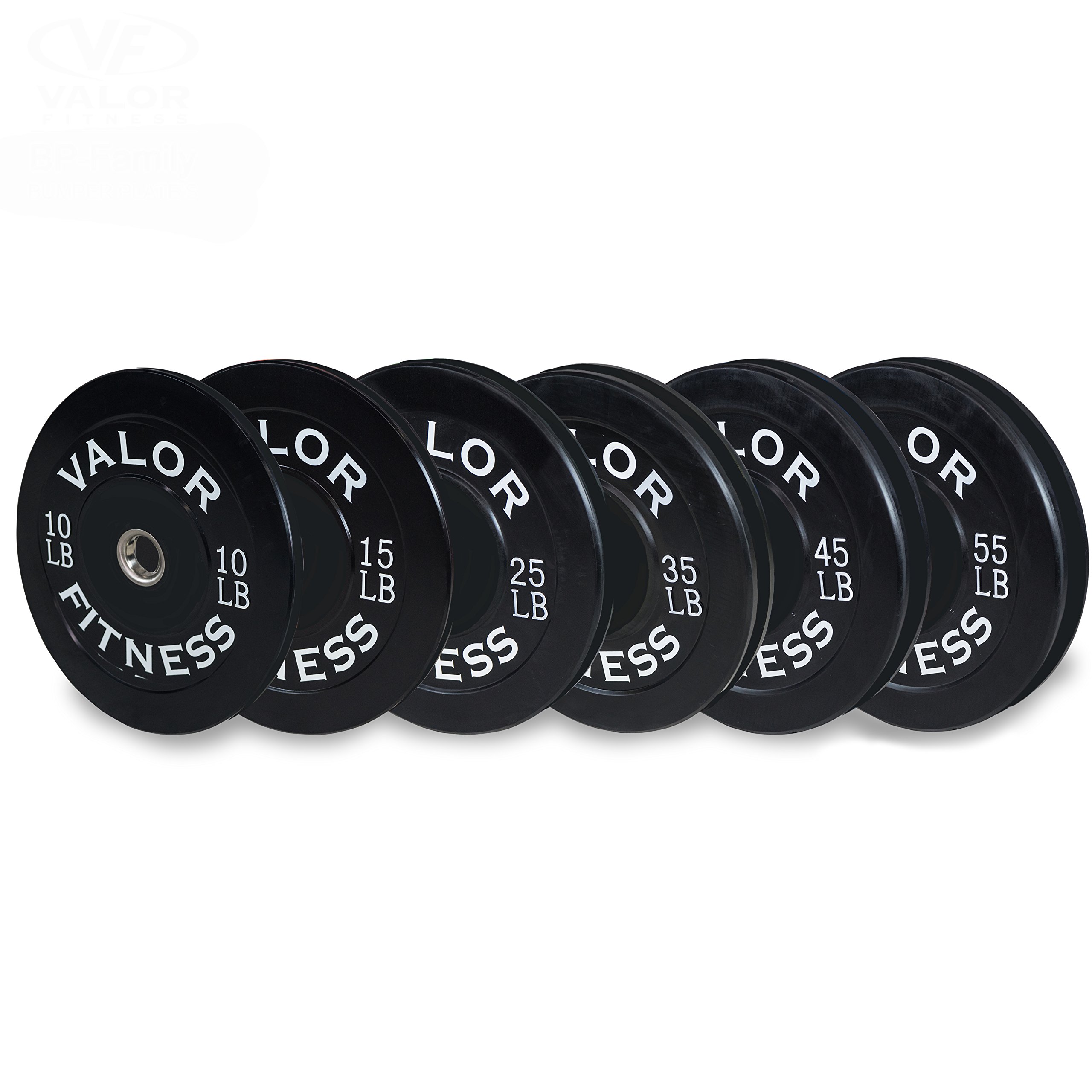 Valor Fitness BP Rubber Olympic Bumper Weight Plates for Barbells - Cross Training, Strength & Conditioning, Weight Lifting - Multiple Weight Options (10-45 lbs) - Perfect for Home Gyms, CrossFit Boxes & Powerlifting Training