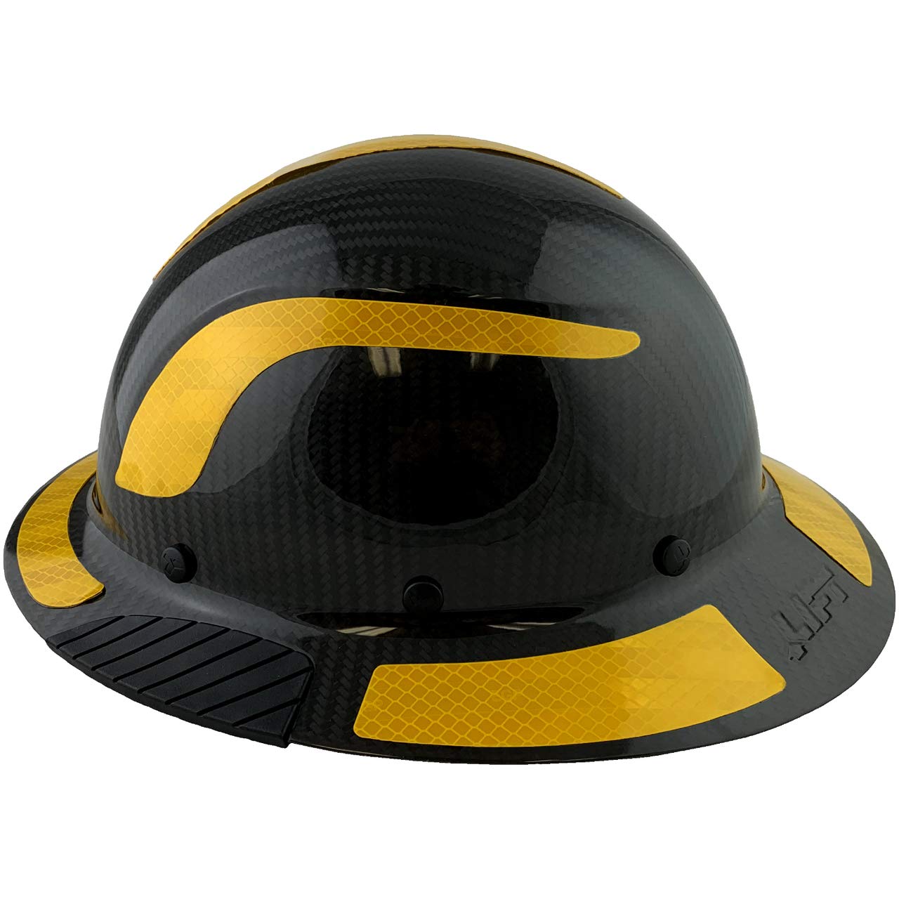 Premium Carbon Fiber Full Brim Safety Helmet - ANSI Certified Hard Hat with Reflective Decals - Glossy Black & Yellow for Construction, Industrial Work - Includes Durable Hard Hat Tote Bag for Easy Storage & Transport