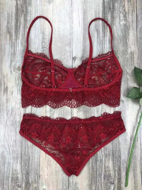 Sexy Eyelash Lace Lingerie Set - Women's Lace Underwear Bra & Panty Set - Perfect for Valentine's Day, Honeymoon & Romantic Nights
