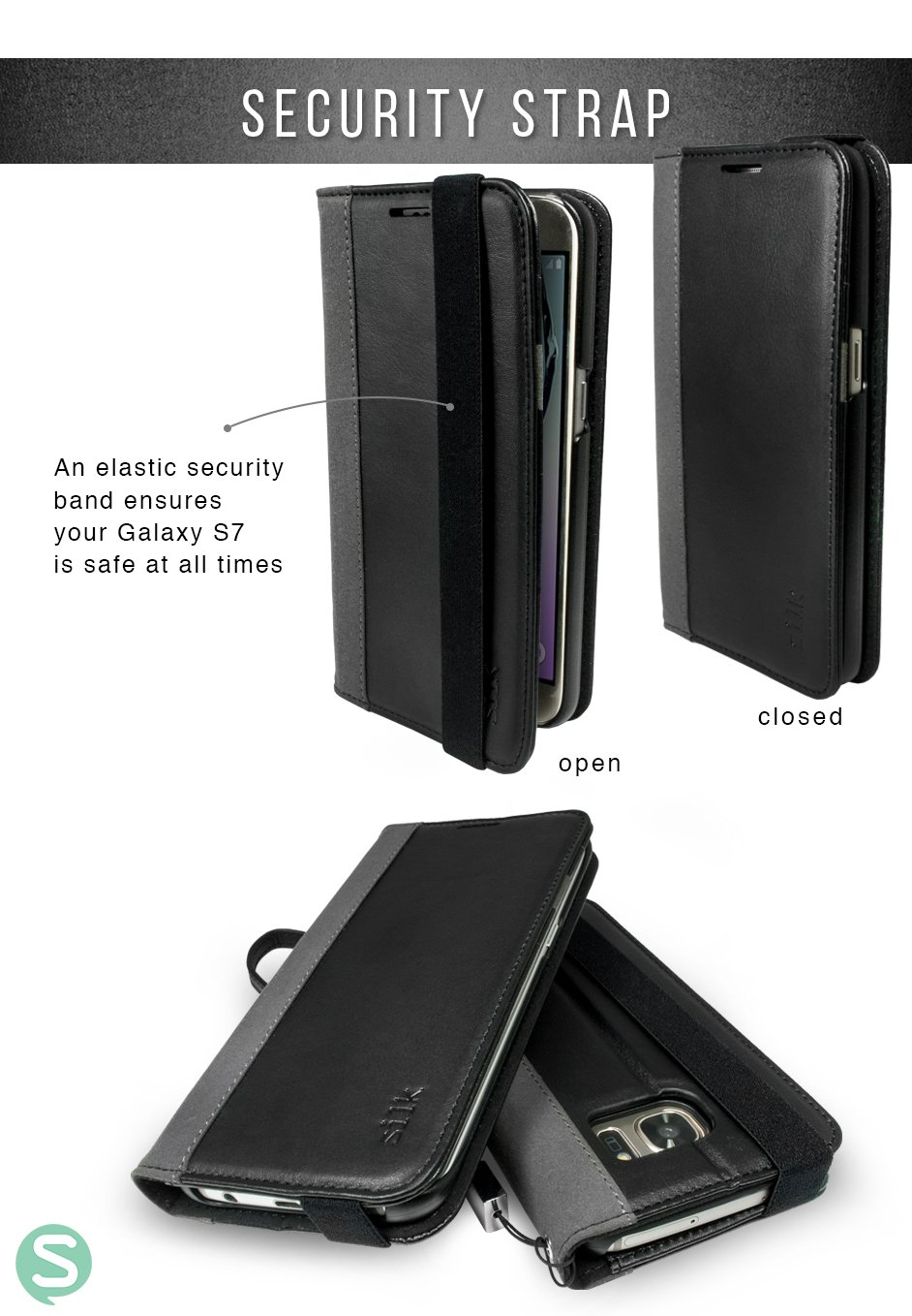Smartish Galaxy S7 Wallet Case - Genuine Leather Flip Cover with Card Slots & Kickstand | Slim Protective Phone Case for Samsung Galaxy S7 | Perfect for Business, Travel & Everyday Use (Black Onyx)
