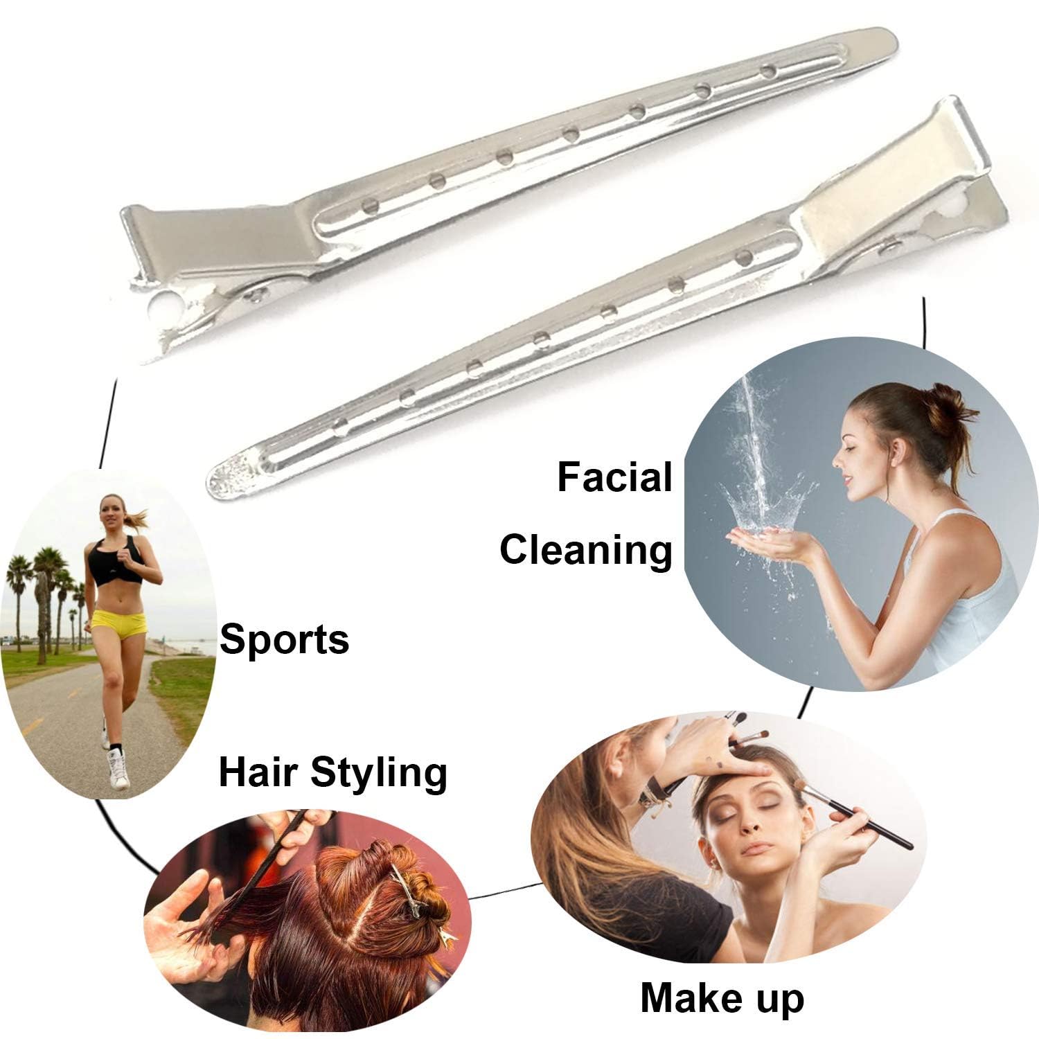 ZAUKY Professional Hair Sectioning Clips 4Pcs - Stainless Steel Hairdressing Clips with 1 Free Hair Comb for Salon & Home Styling - Perfect for Cutting, Coloring, and Curling Hair