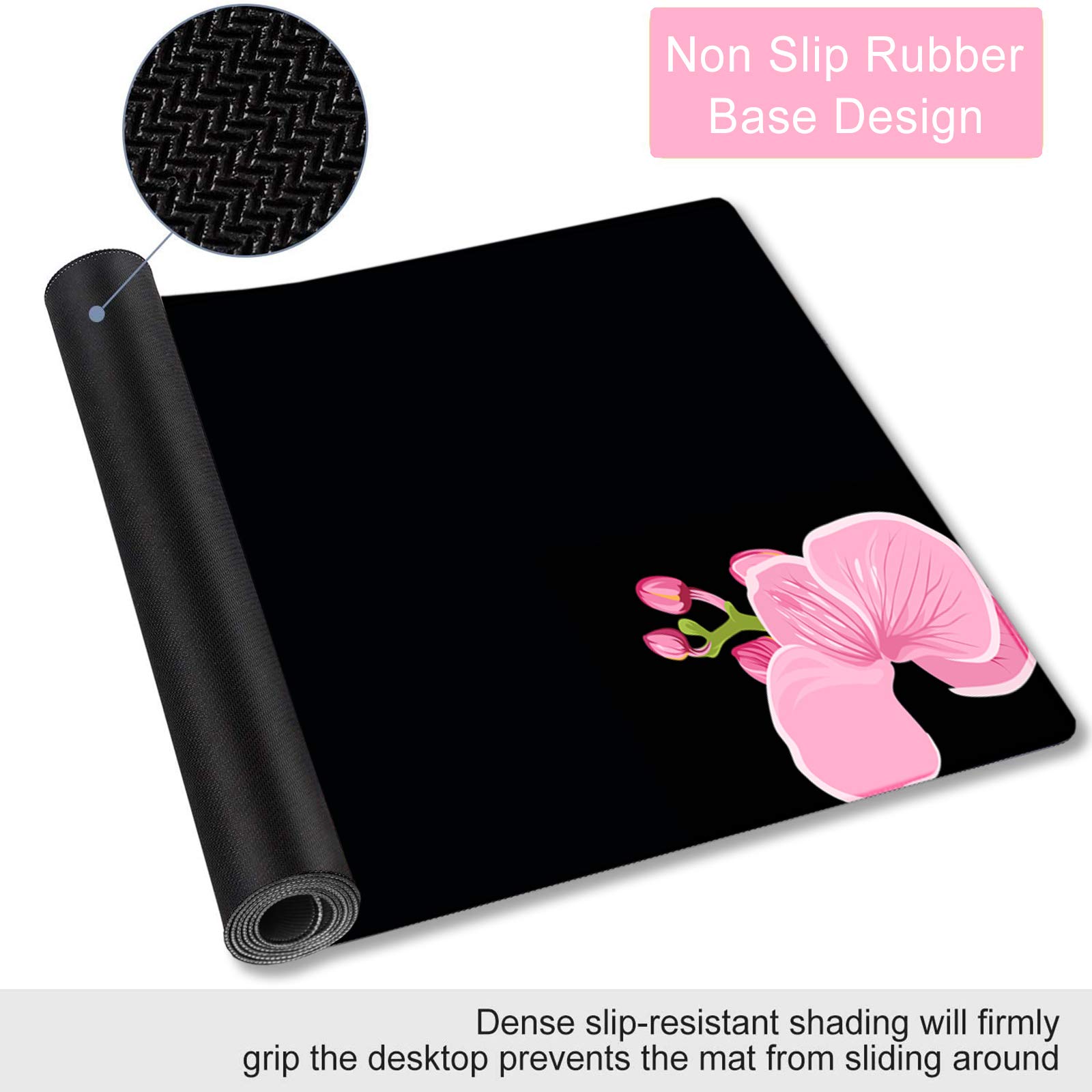 XXL Extended Gaming Mouse Pad - 35.1x15.75 Inch Large Non-Slip Rubber Base Desk Mat for Computer, Laptop, Keyboard & Mouse | Stitched Edges, Waterproof Surface | Pink Peony Flower Design | Perfect for Office Work, Gaming & Home Office Setup