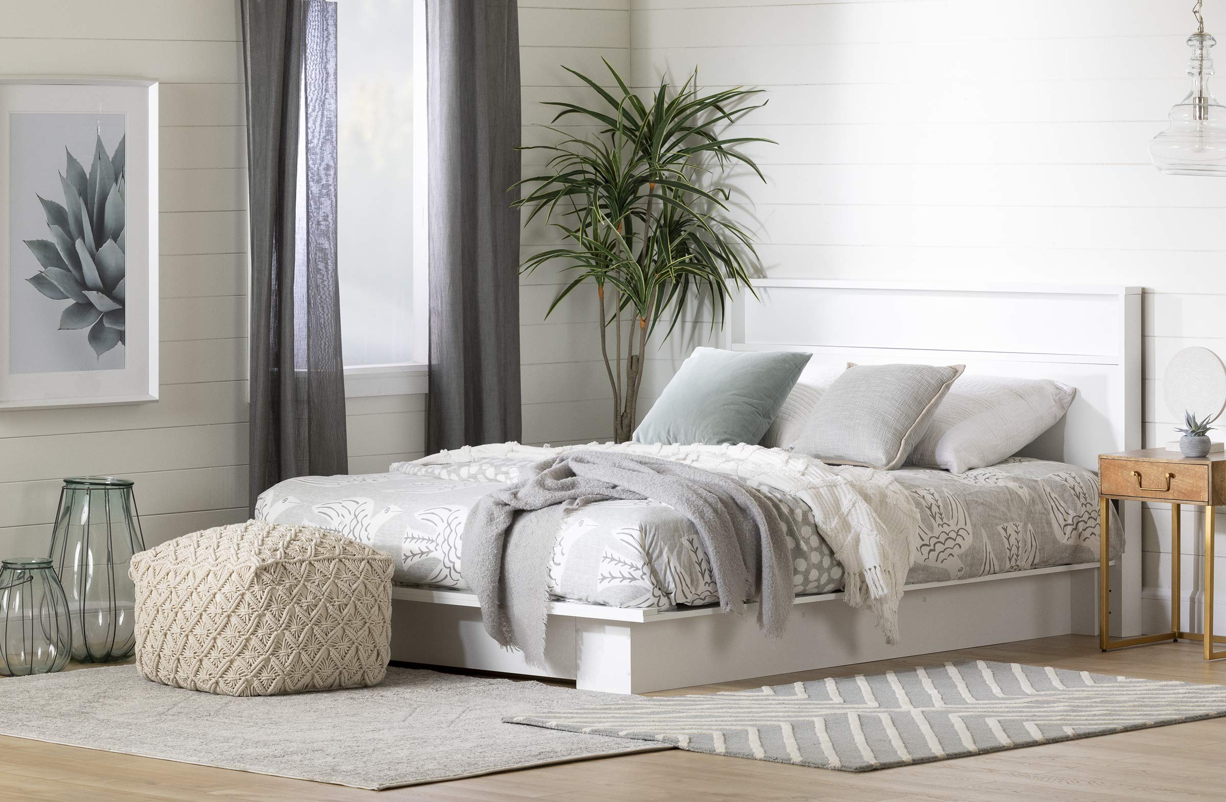 South Shore SOUCS Holland Platform Bed with Drawer - Full/Queen Size, Pure White Finish - Modern Bedroom Furniture for Small Spaces & Guest Rooms