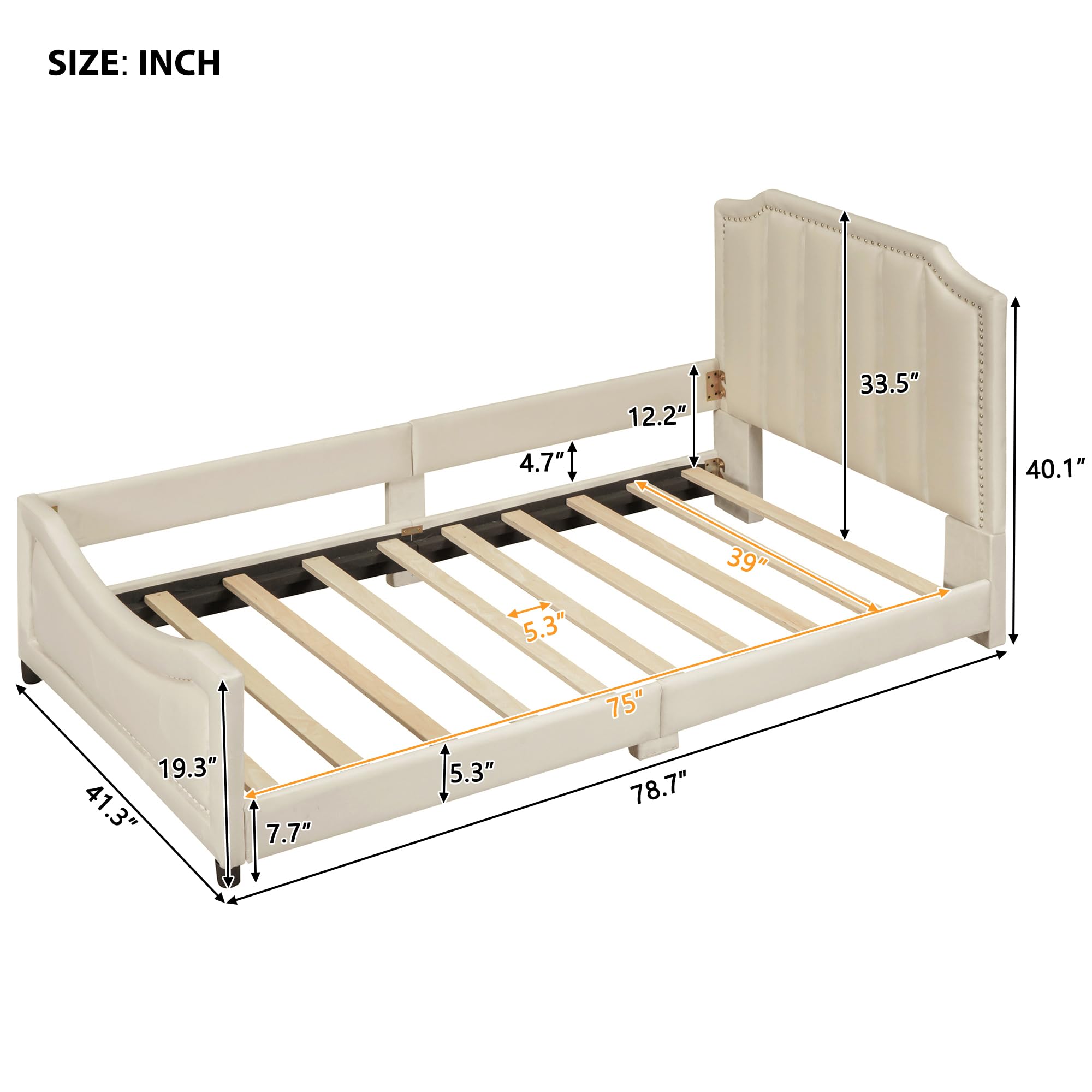 Harper & Bright Designs Velvet Upholstered Twin Daybed Frame for Kids - Classic Stripe Headboard, Sturdy Wood Construction, Beige | Perfect for Children's Bedroom, Guest Room, or Playroom Decor