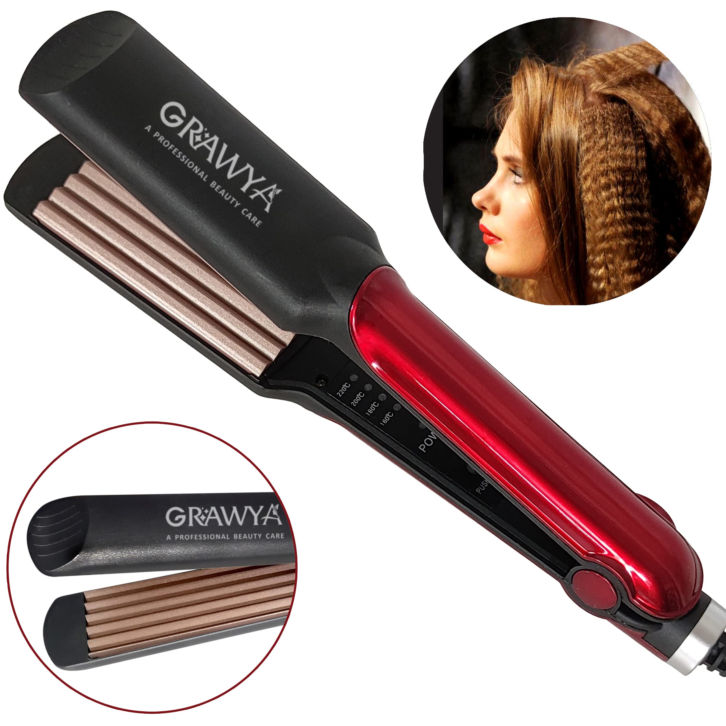 GRAWYA Professional Hair Crimper for Women - 3-in-1 Curling Iron with Heat Protection & Anti-Scald Design, Multi-Color Hair Styler for Wavy, Crimped & Textured Hairstyles | Perfect for Parties, Weddings & Everyday Styling