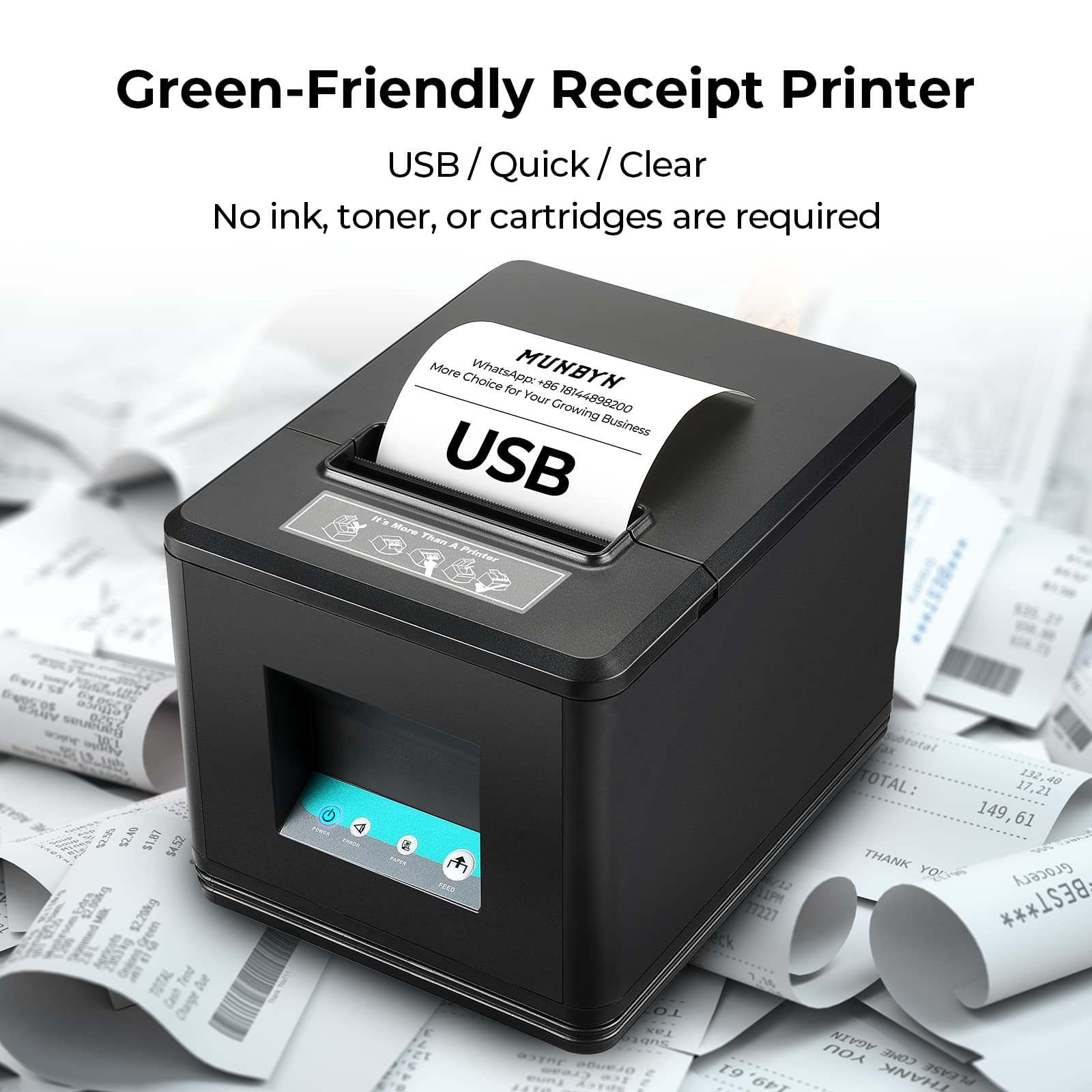 MUNBYN 80mm USB Thermal Receipt Printer with Auto Cutter - ESC/POS Compatible for Windows & Mac - Ideal for Retail Stores, Restaurants, and Small Business POS Systems