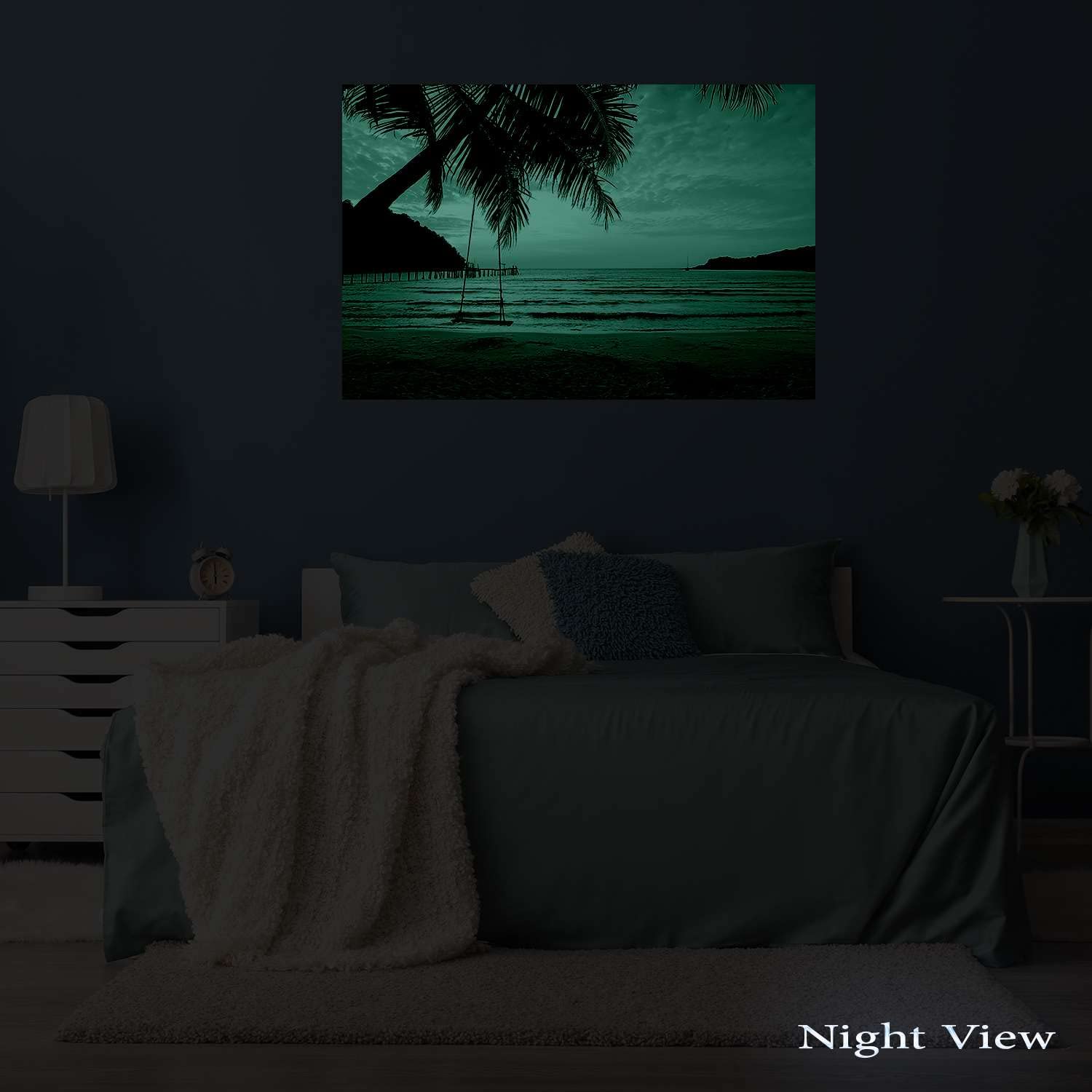 Purple Beach Landscape Canvas Wall Art - Stretched & Framed Modern Print 24x36 Inches - Ready to Hang Home Decor for Bedroom, Living Room & Office - Coastal Themed Wall Decor for Relaxing Spaces