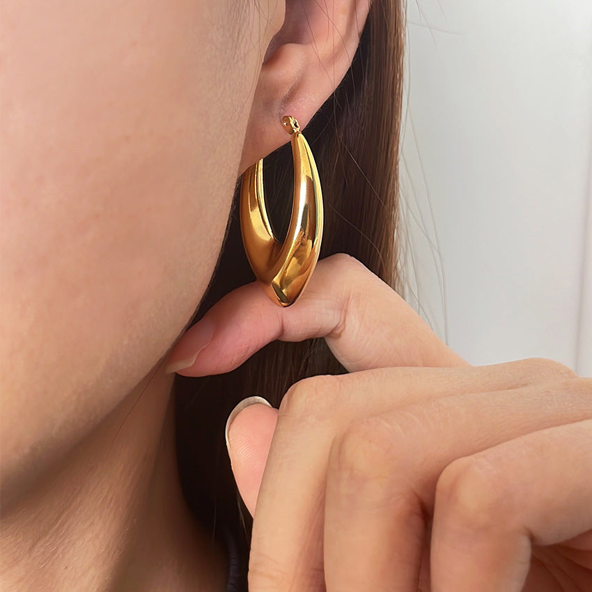 18K Gold Plated French Curve Hoop Earrings for Women - Elegant Dangle Drop Earrings for Party, Wedding & Everyday Wear | JDEH290