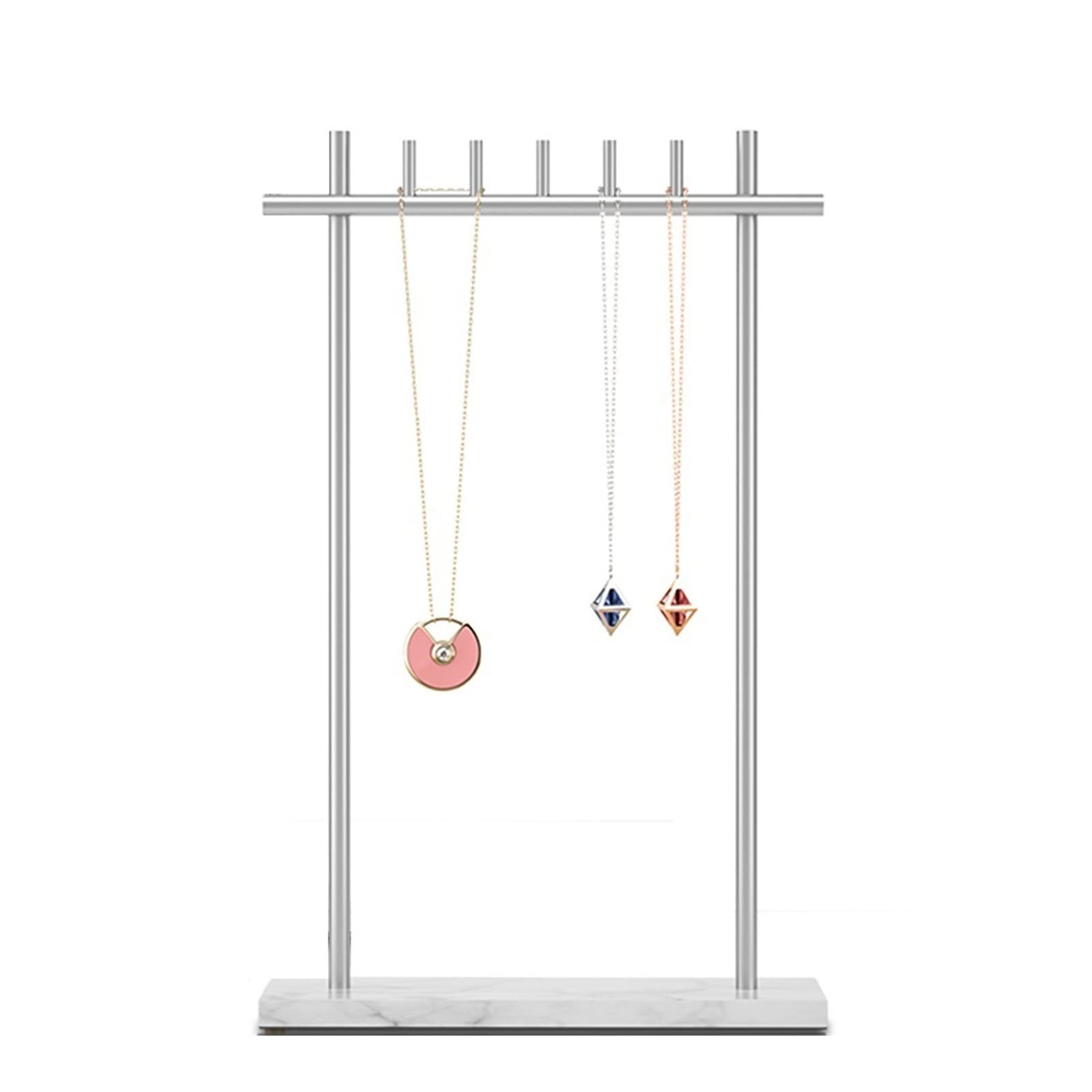 JIANFEI Silver Metal Jewelry Stand with Hanging Tray - Display Holder for Necklaces, Rings, Bracelets & Watches (26x10x41.5cm) - Perfect for Boutique, Jewelry Store & Home Organization