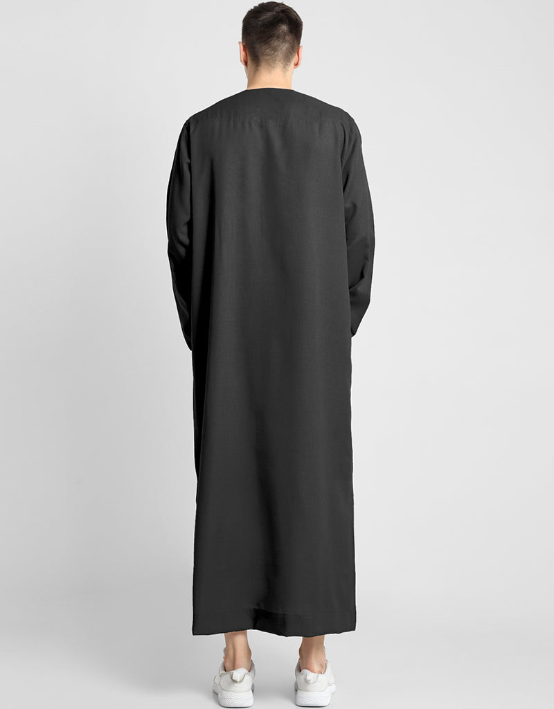 Premium Black Cotton Blend Thobes for Men - Plain Solid Design - Comfortable Workwear for Office, Prayer & Special Occasions
