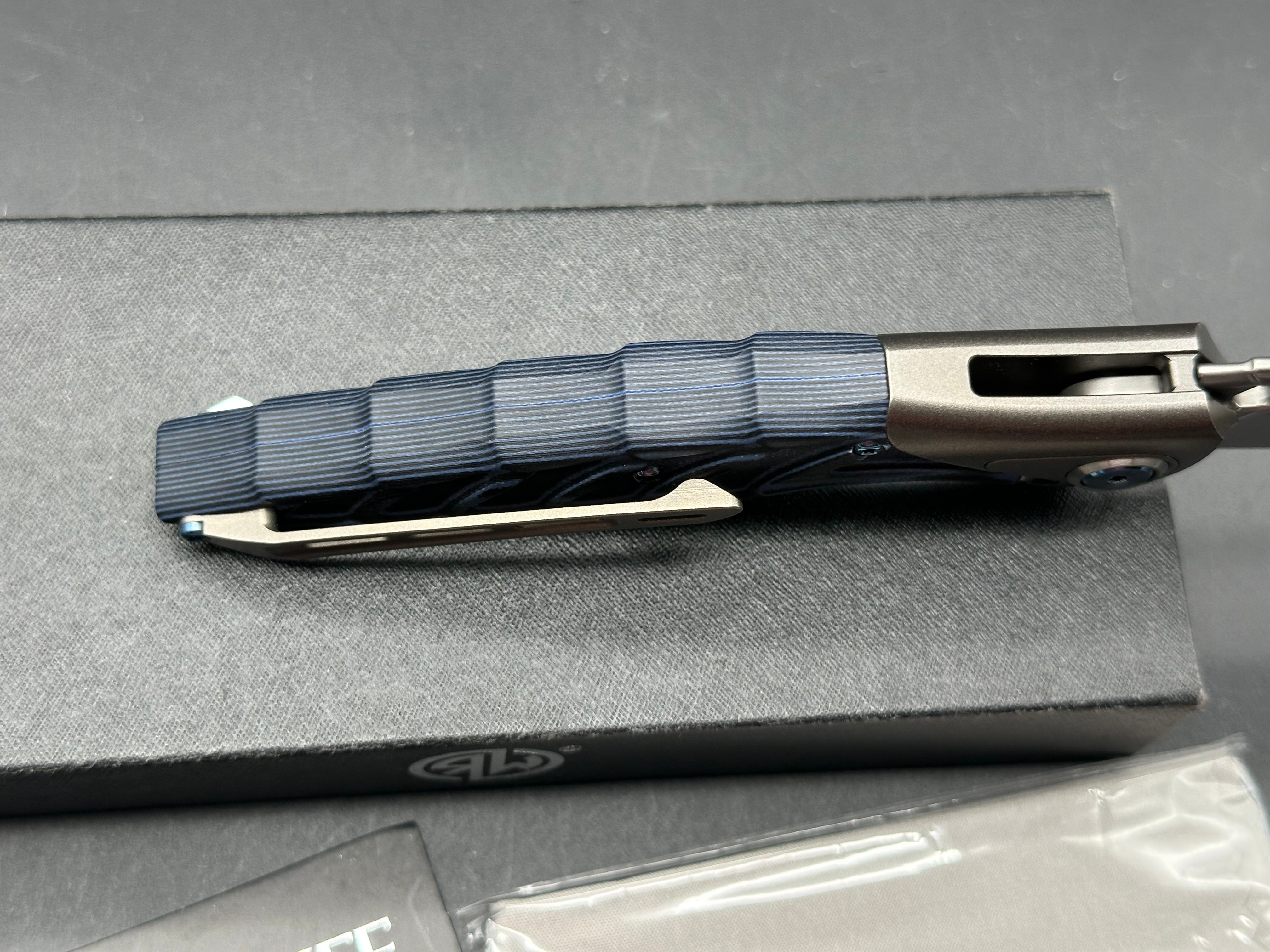 Rike Thor 7 Folding Knife - 154CM Stainless Steel Blade, Titanium Handle with Blue & Black G10 Inlays - EDC, Outdoor, Camping & Survival Tool