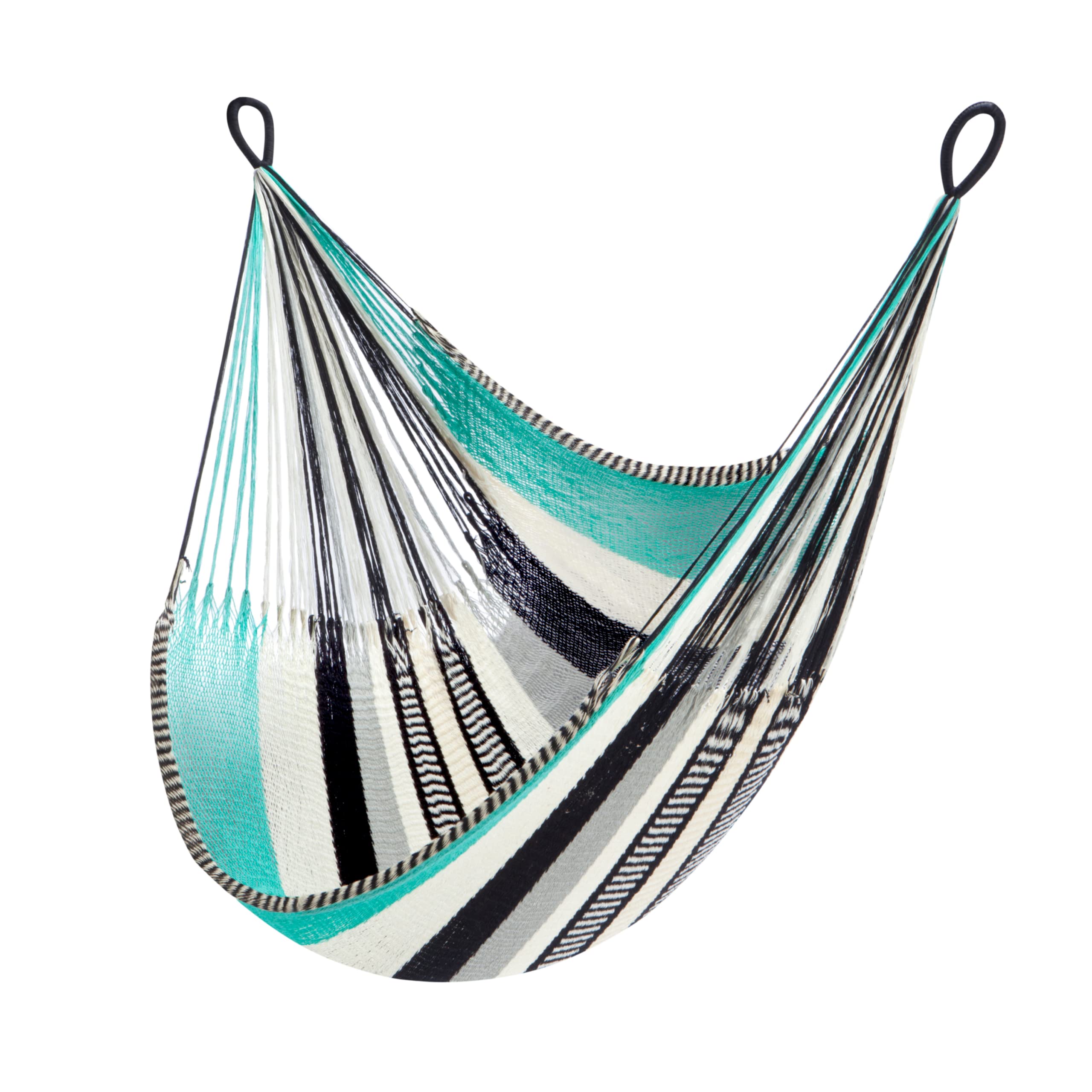 Yellow Leaf Hammocks Handwoven Hanging Chair - 330lb Weight Capacity, Ultra Soft & Weatherproof - Perfect for Indoor/Outdoor Relaxation in Turquoise, Black or White - Ideal for Patio, Garden, Balcony & Bedroom Lounging